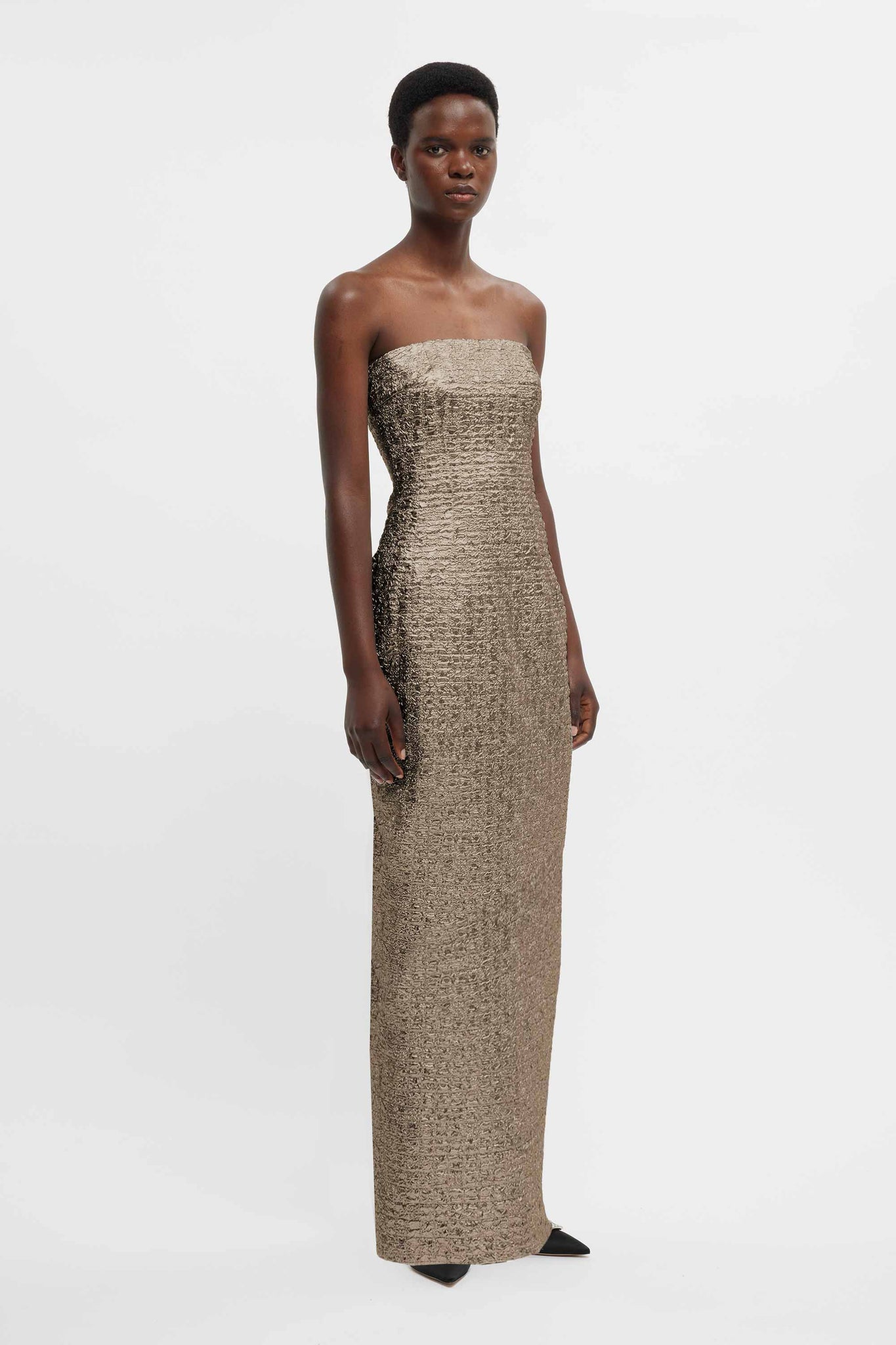 Laelia Dress In Gold Textured Jacquard