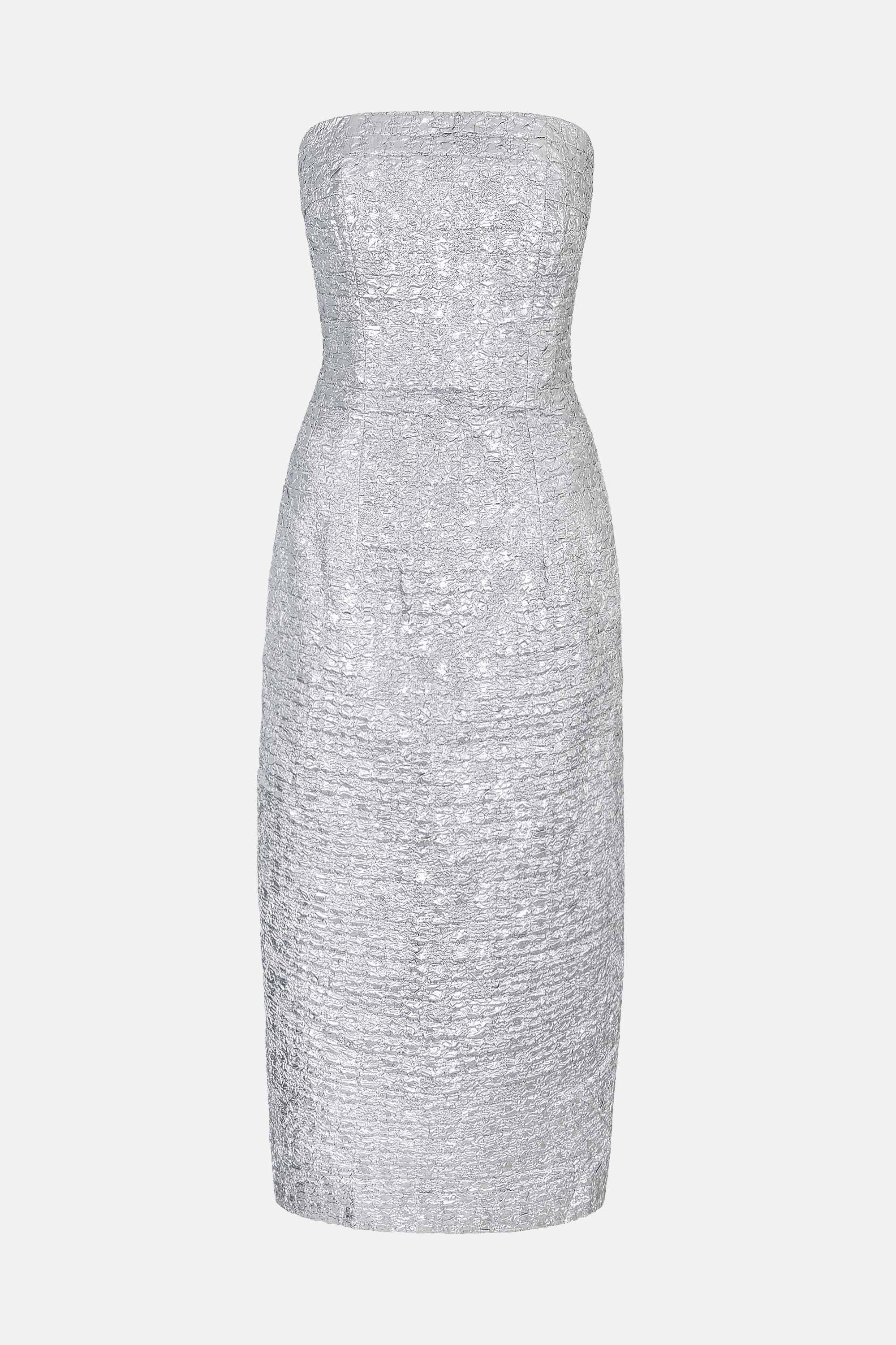 Leila Dress In Silver Metallic Seersucker