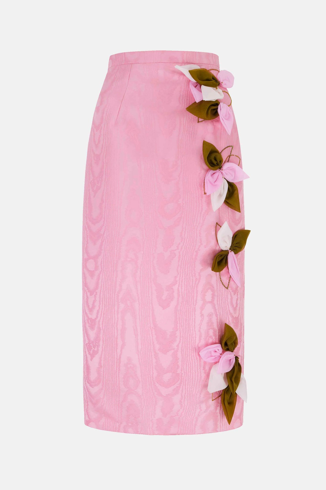 Lorinda Embroidered Skirt in Pink Moire Mikado