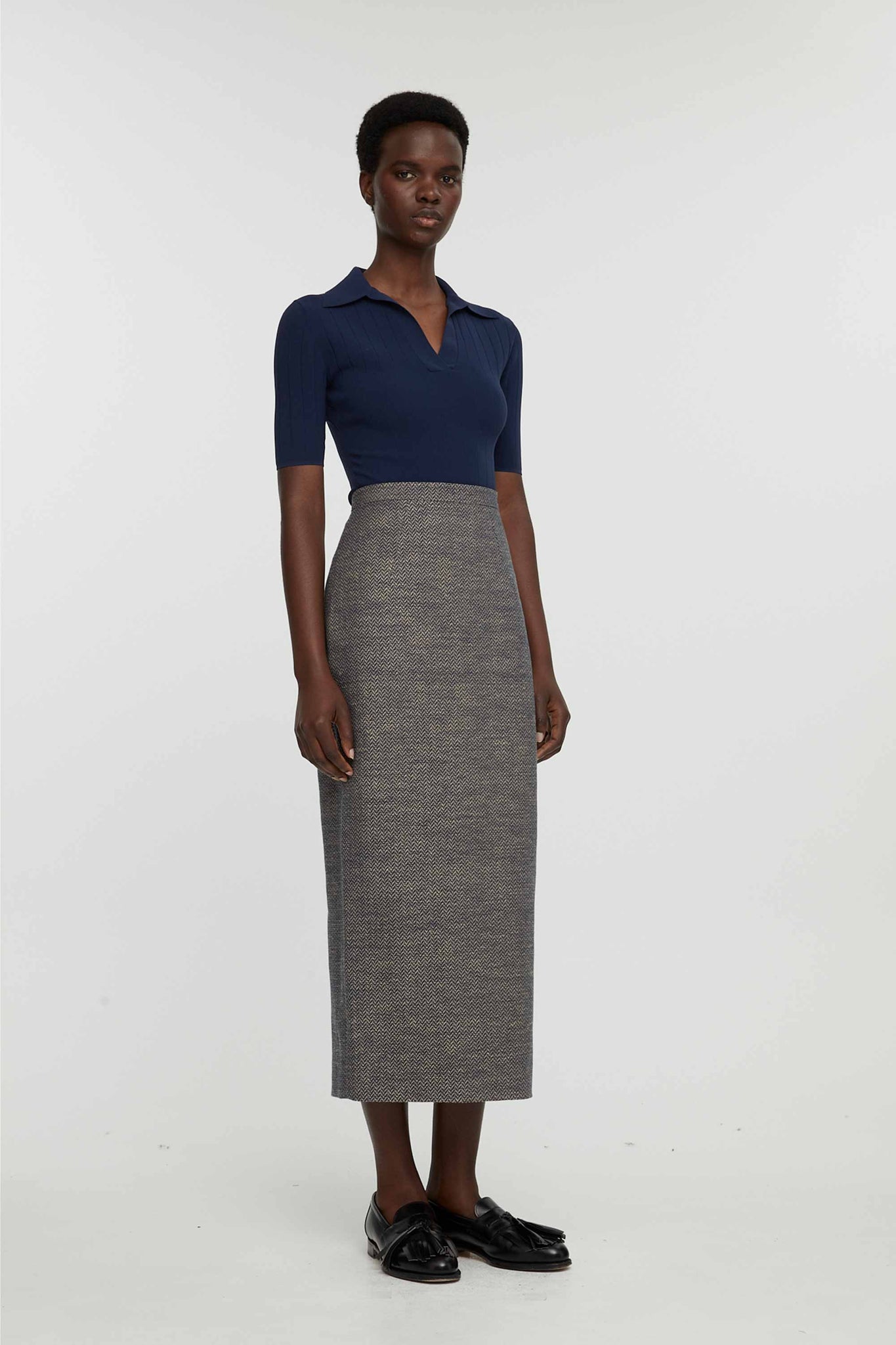 Lorelei Skirt In Navy & Ivory Chevron Weave - Emilia Wickstead