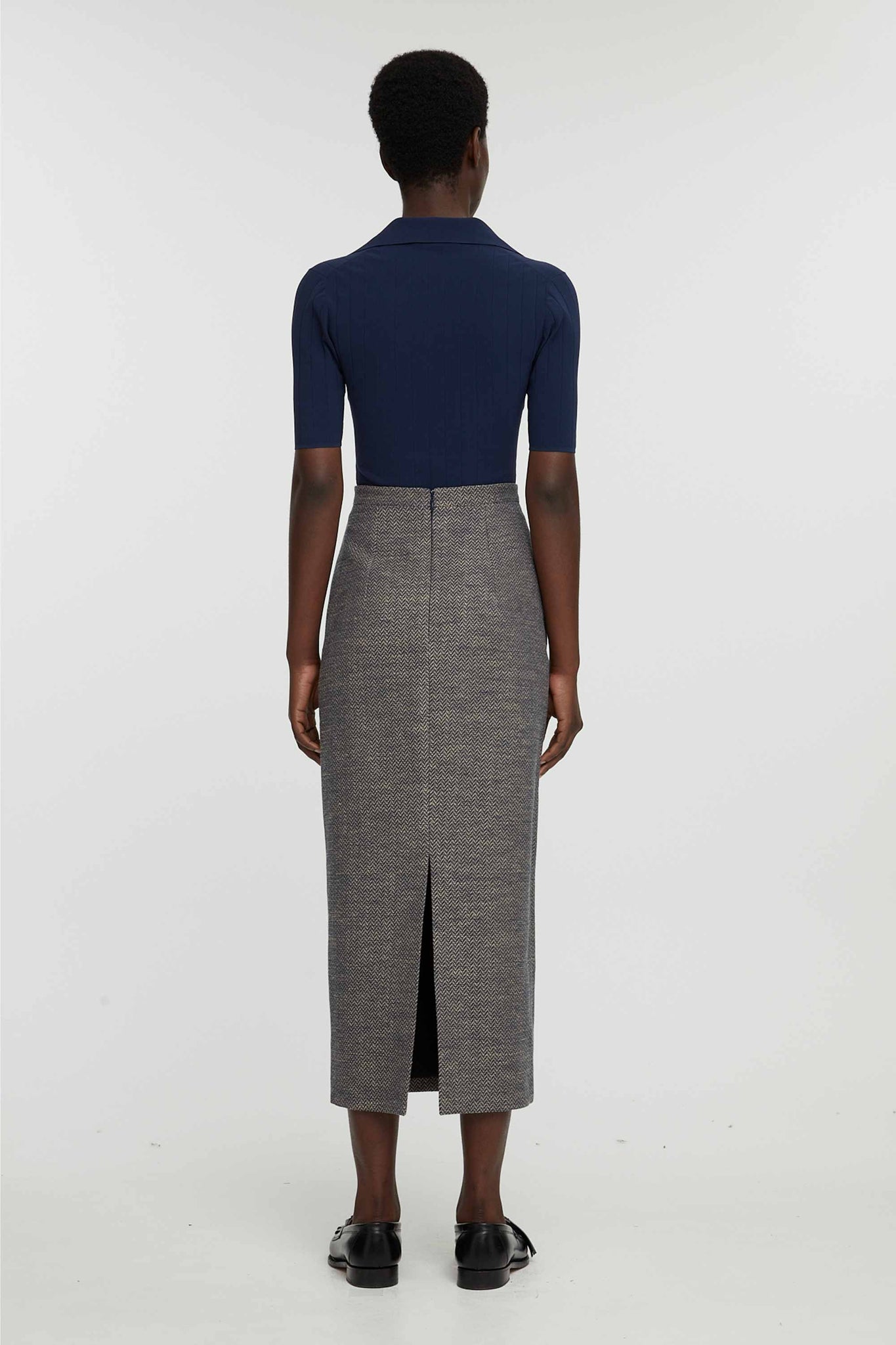 Lorelei Skirt In Navy & Ivory Chevron Weave - Emilia Wickstead