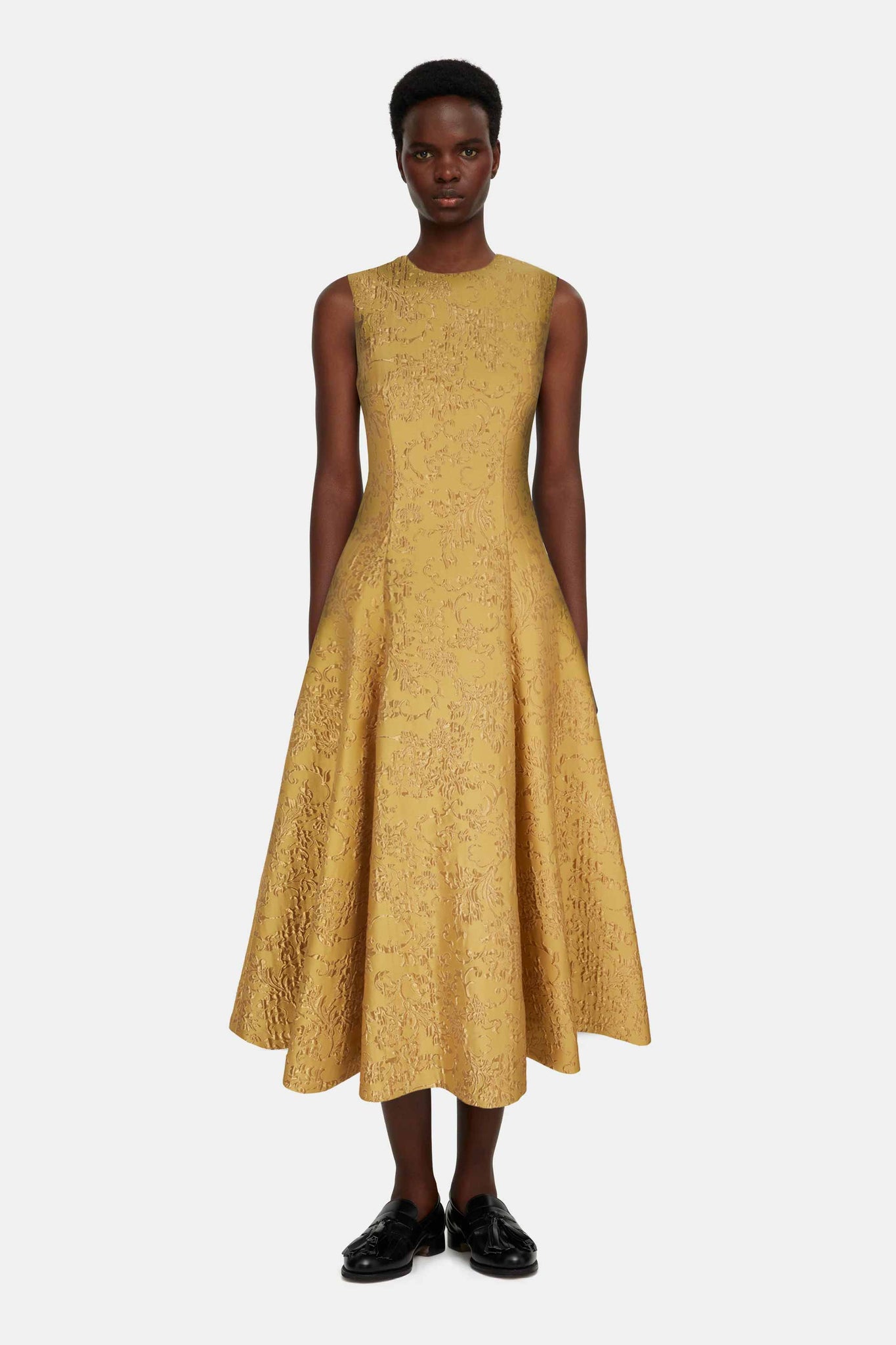 Mara Dress In Gold Wallpaper Jacquard | Emilia Wickstead