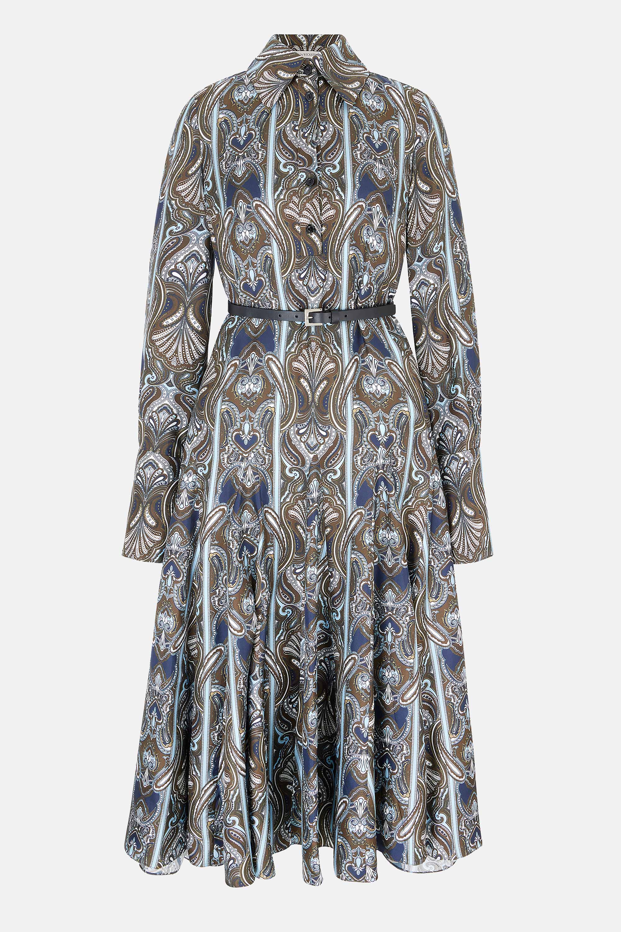 Marione Dress In Blue Paisley Silk Twill