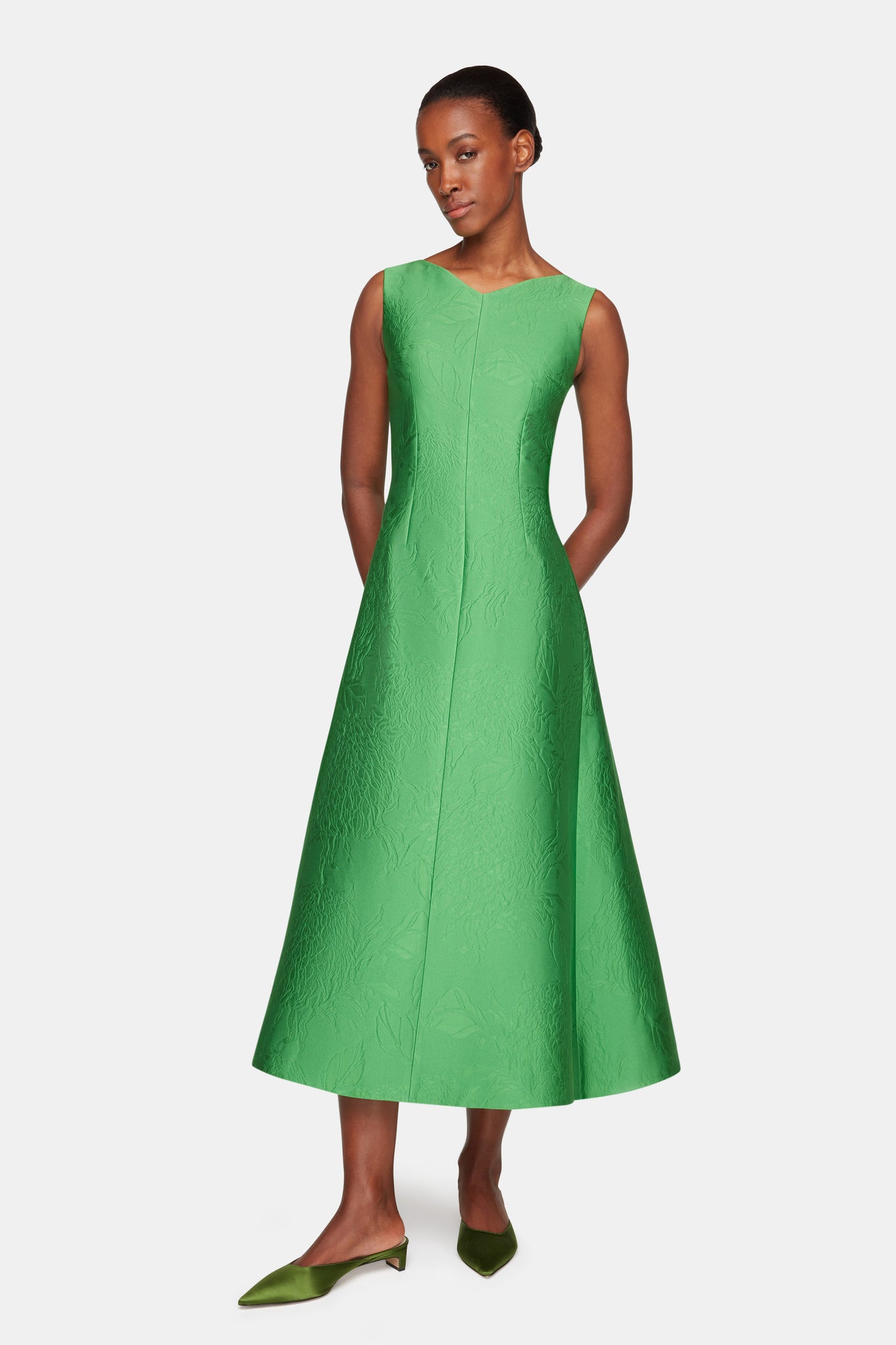 Octavie Dress In Green Embossed Cloque | Emilia Wickstead Octavie Dress In Green Embossed Cloque | Emilia Wickstead