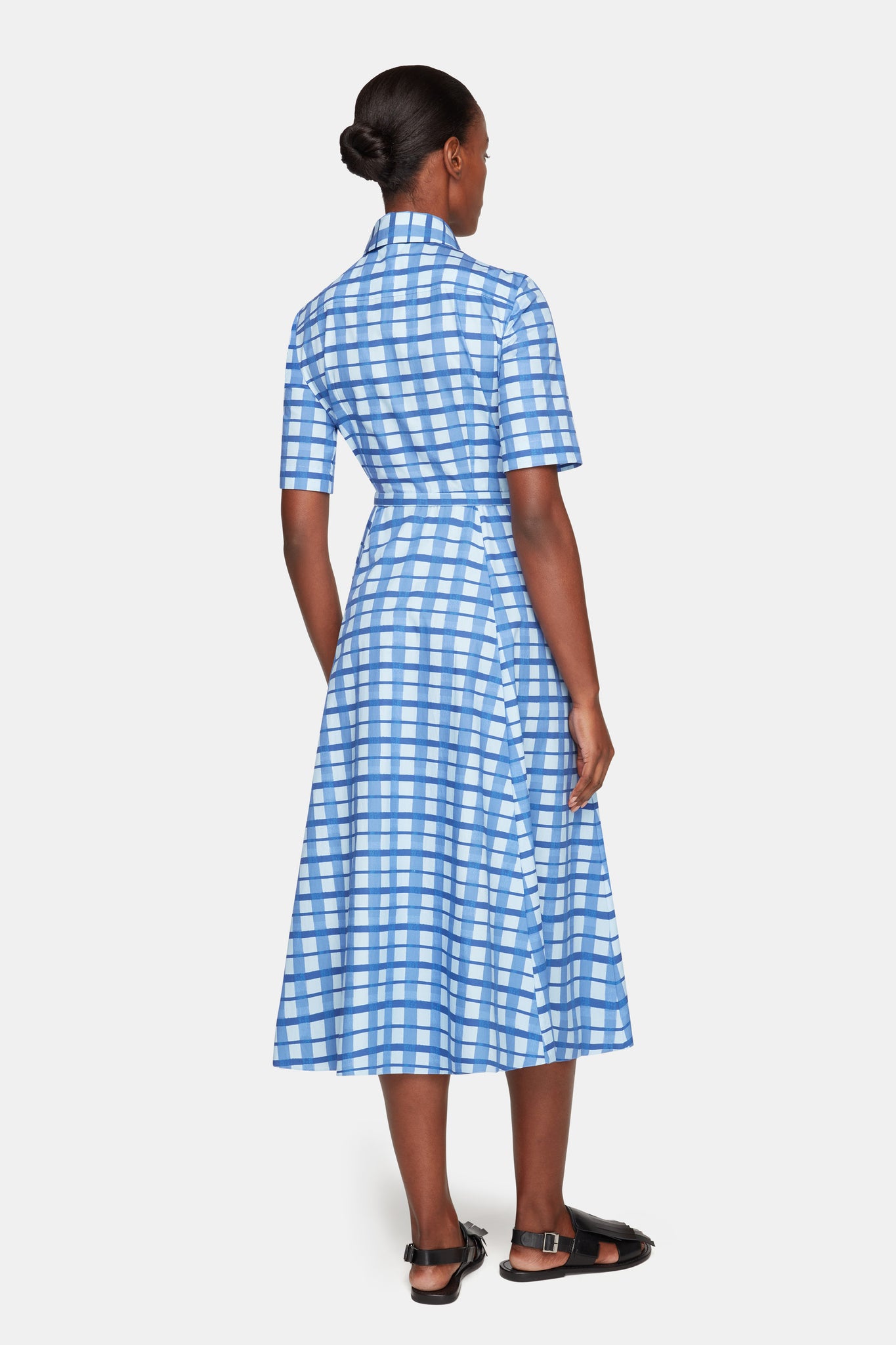 Rubie Dress In Blue Painted Gingham Cotton Poplin