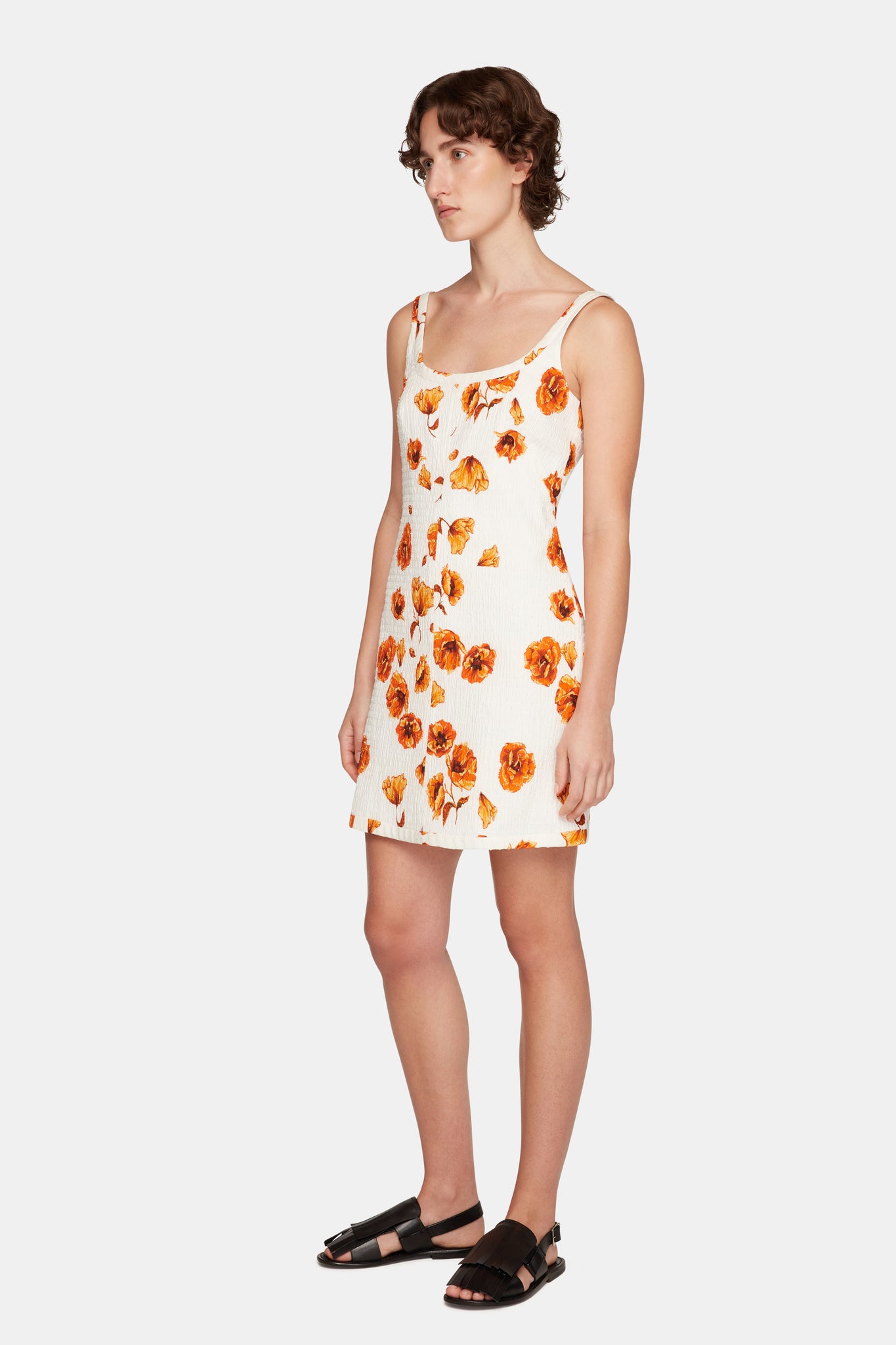 Tillie Dress In Orange Poppies Bibione side front shot  | Emilia Wickstead
