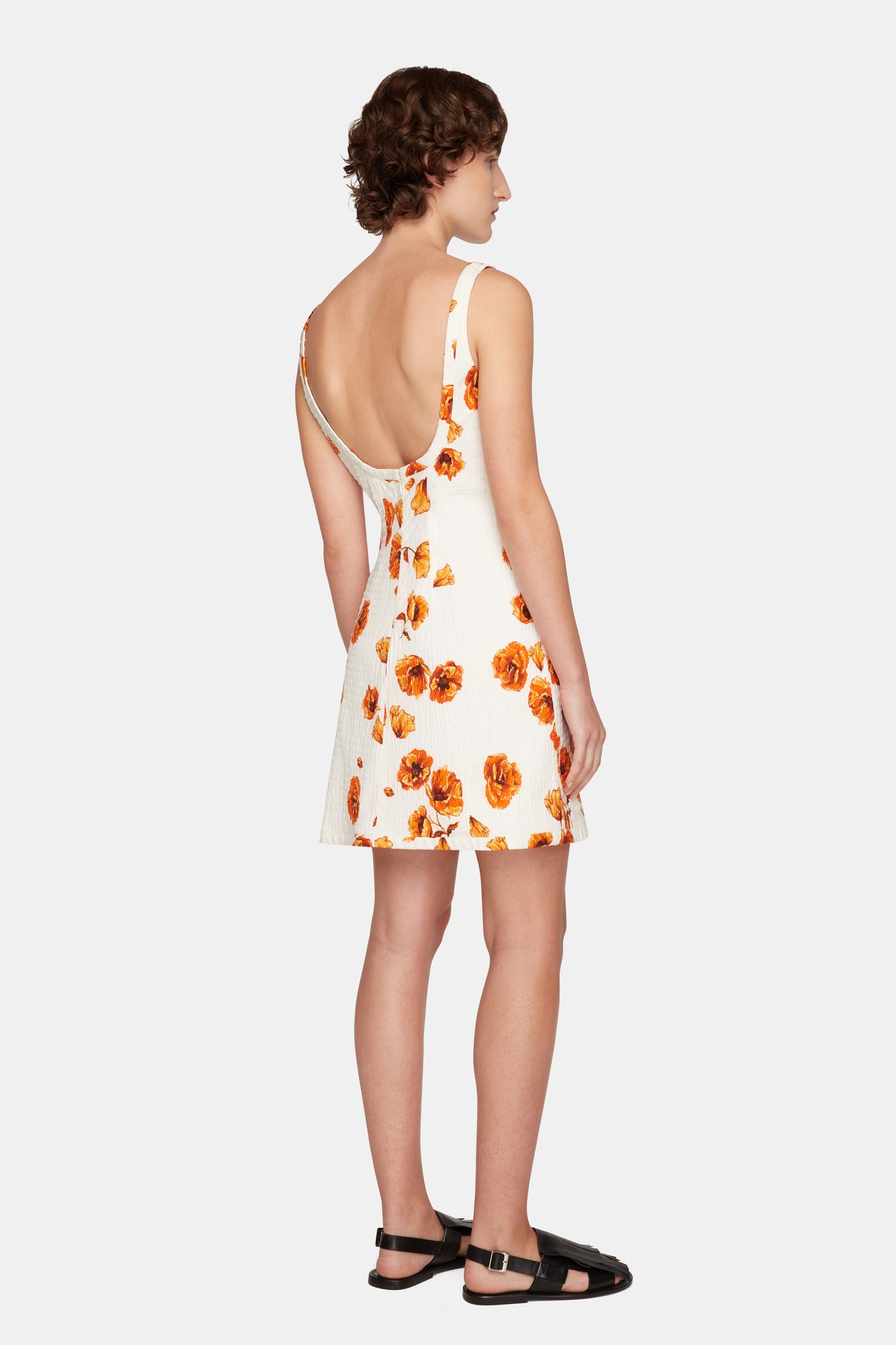 Tillie Dress In Orange Poppies Bibione Cotton back shot  | Emilia Wickstead