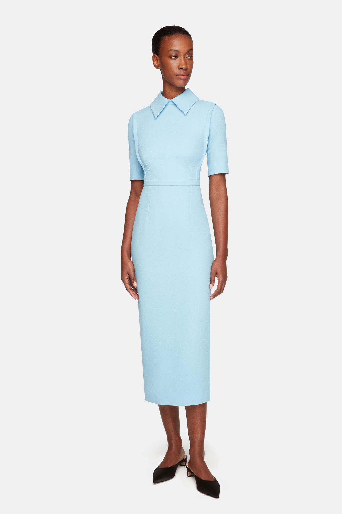 Valletta Dress In Sky Blue Single Wool Crepe