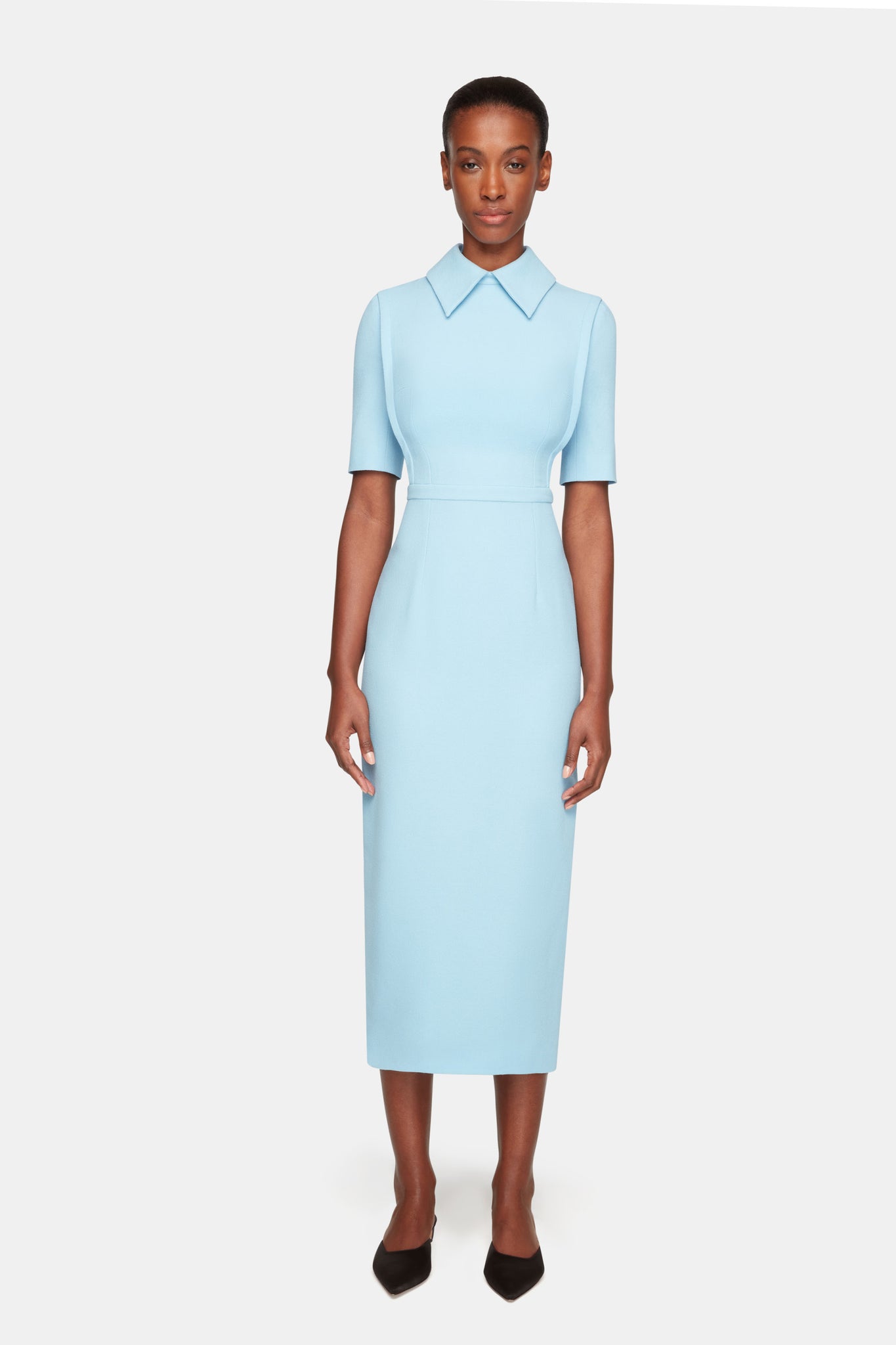 Valletta Dress In Sky Blue Single Wool Crepe