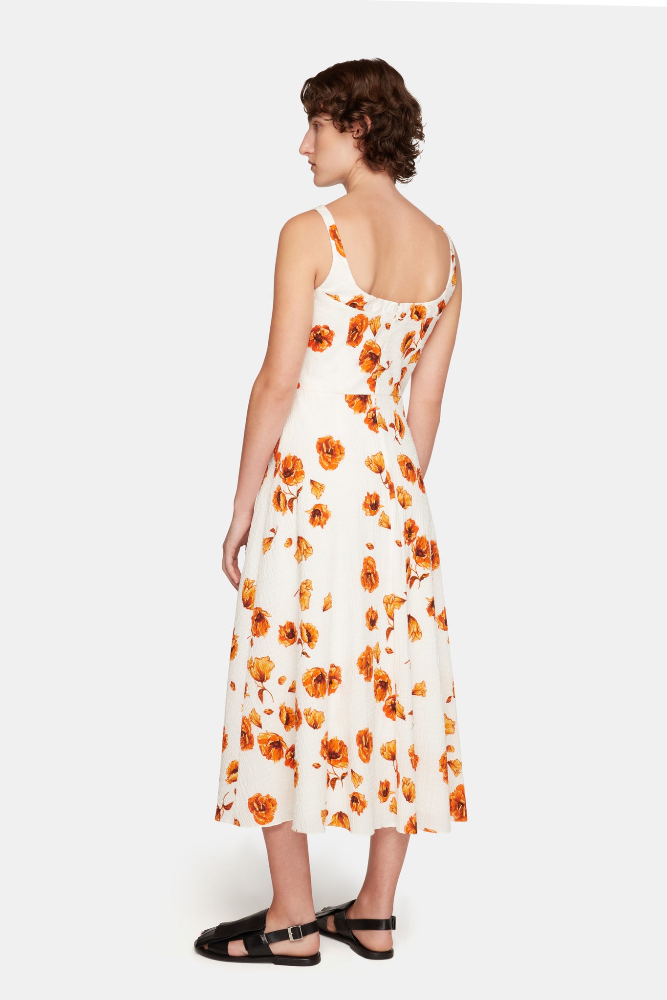 Verena Dress In Orange Poppies Bibione Cotton back shot | Emilia Wickstead