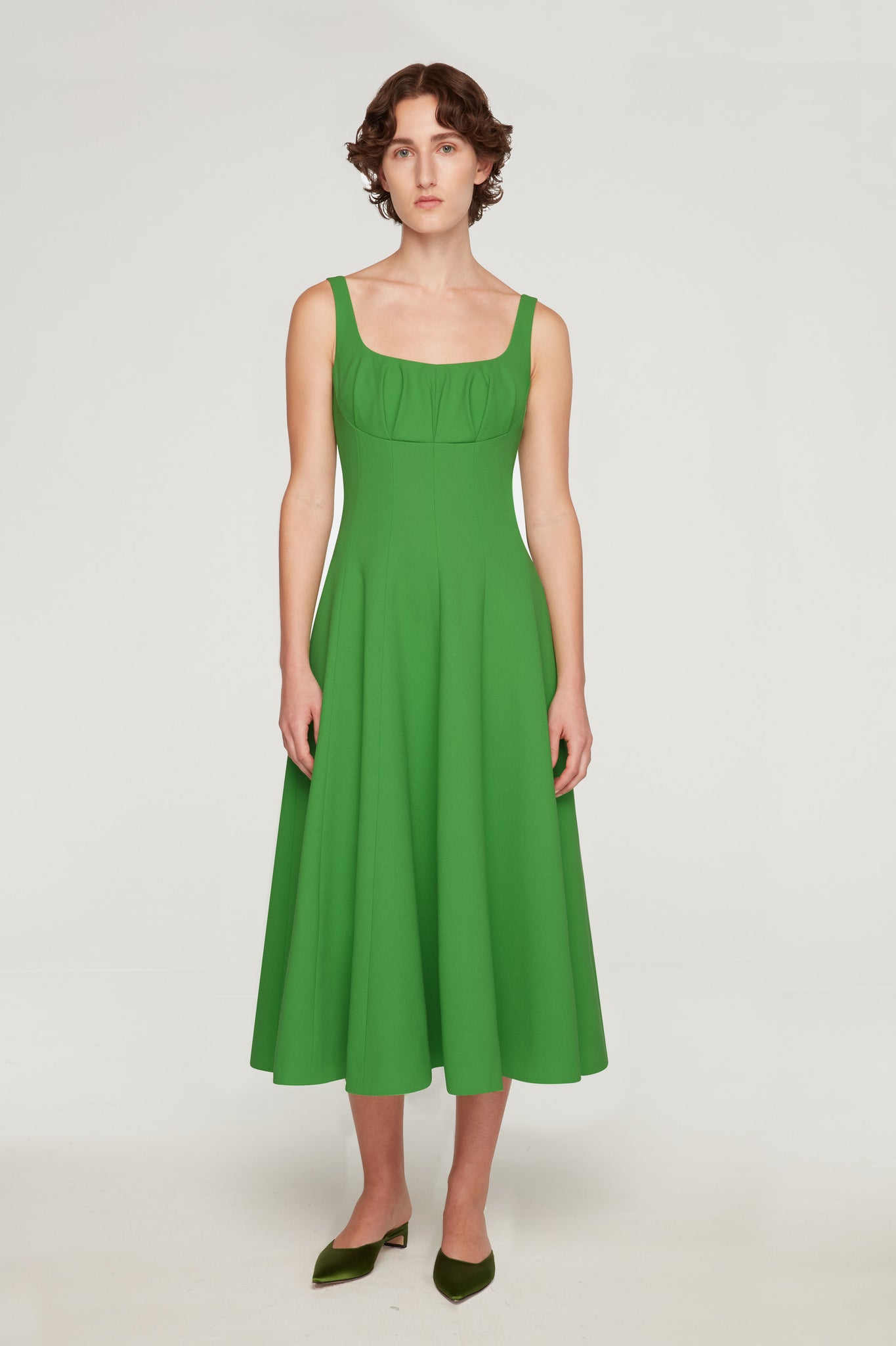 Collins Dress In Fresh Green Single Wool Crepe | Emilia Wickstead Collins Dress In Fresh Green Single Wool Crepe | Emilia Wickstead