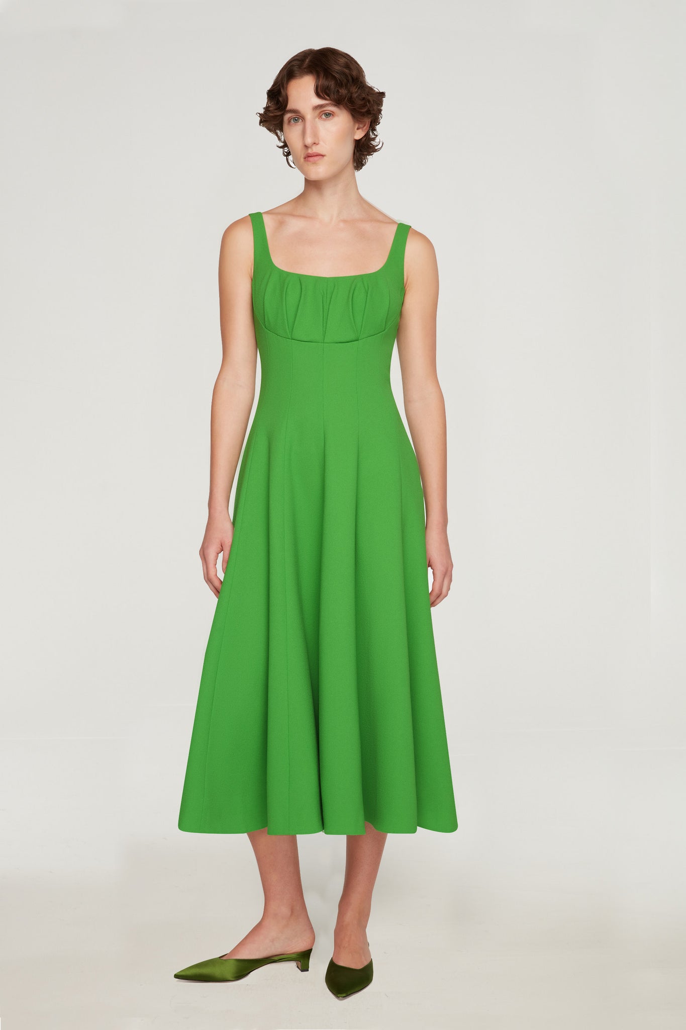 Collins Dress In Fresh Green Single Wool Crepe Model front shot 2| Emilia Wickstead