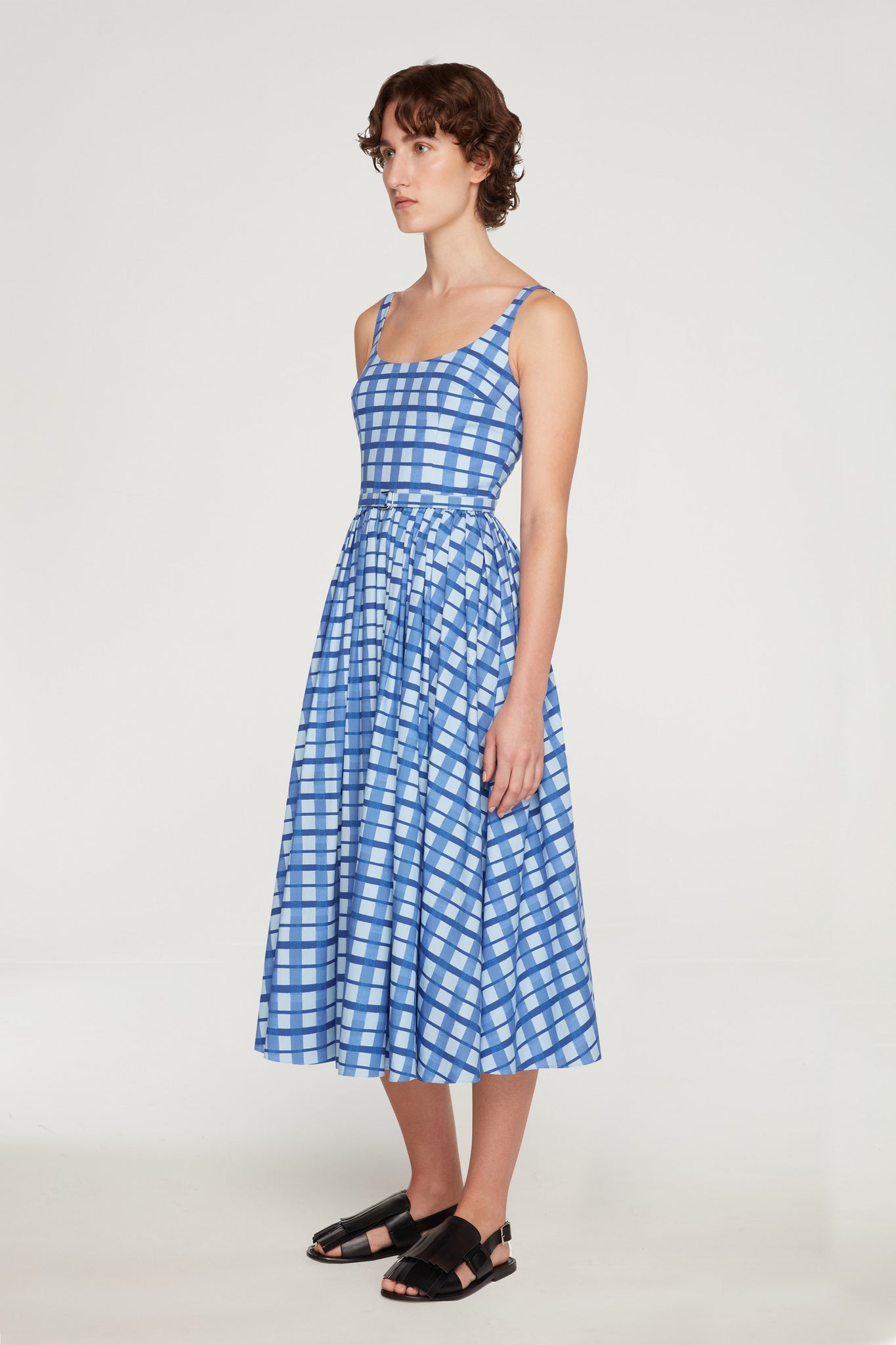 Eglantine Dress In Blue Painted Gingham Cotton Poplin