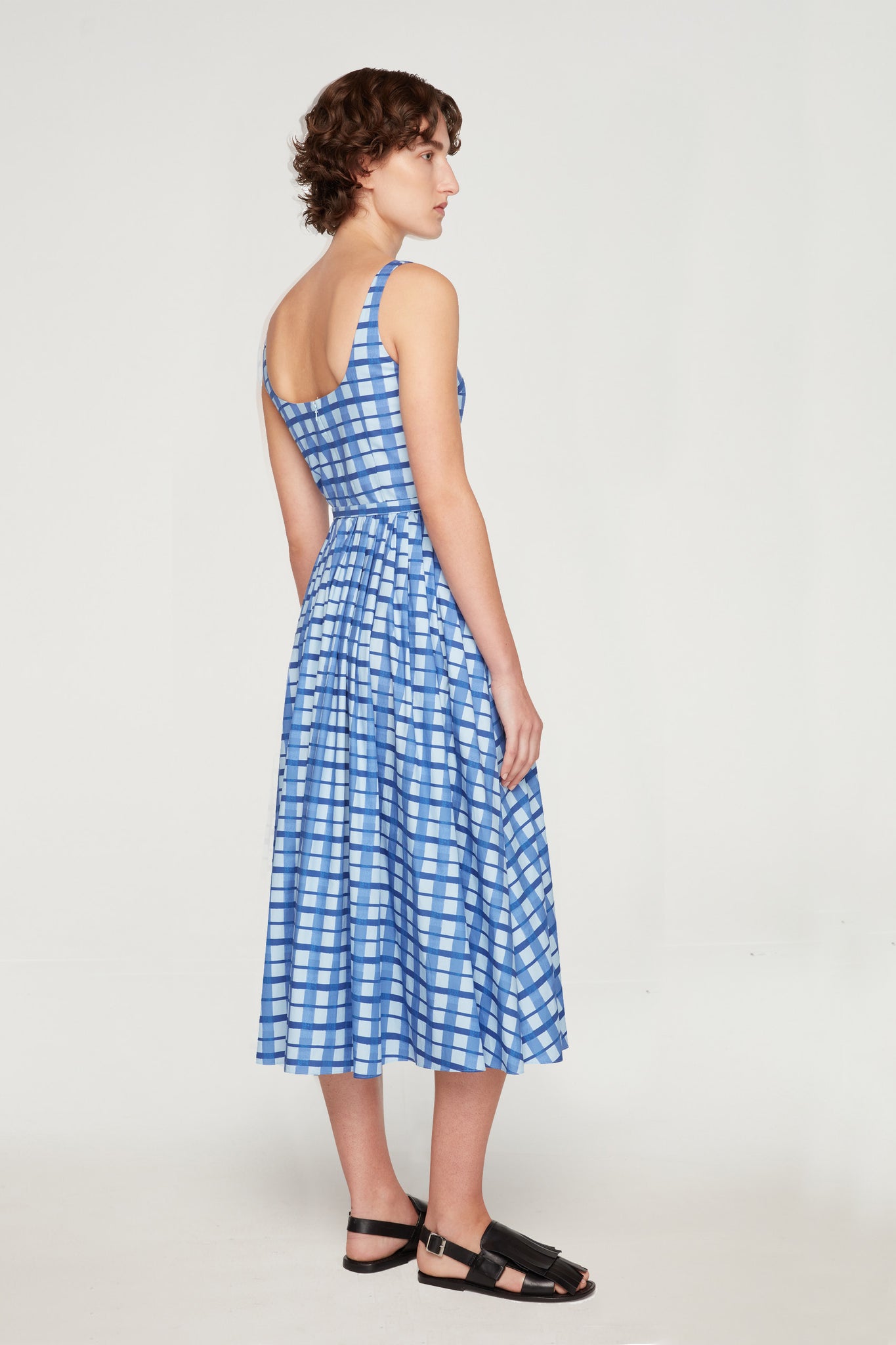 Eglantine Dress In Blue Painted Gingham Cotton Poplin