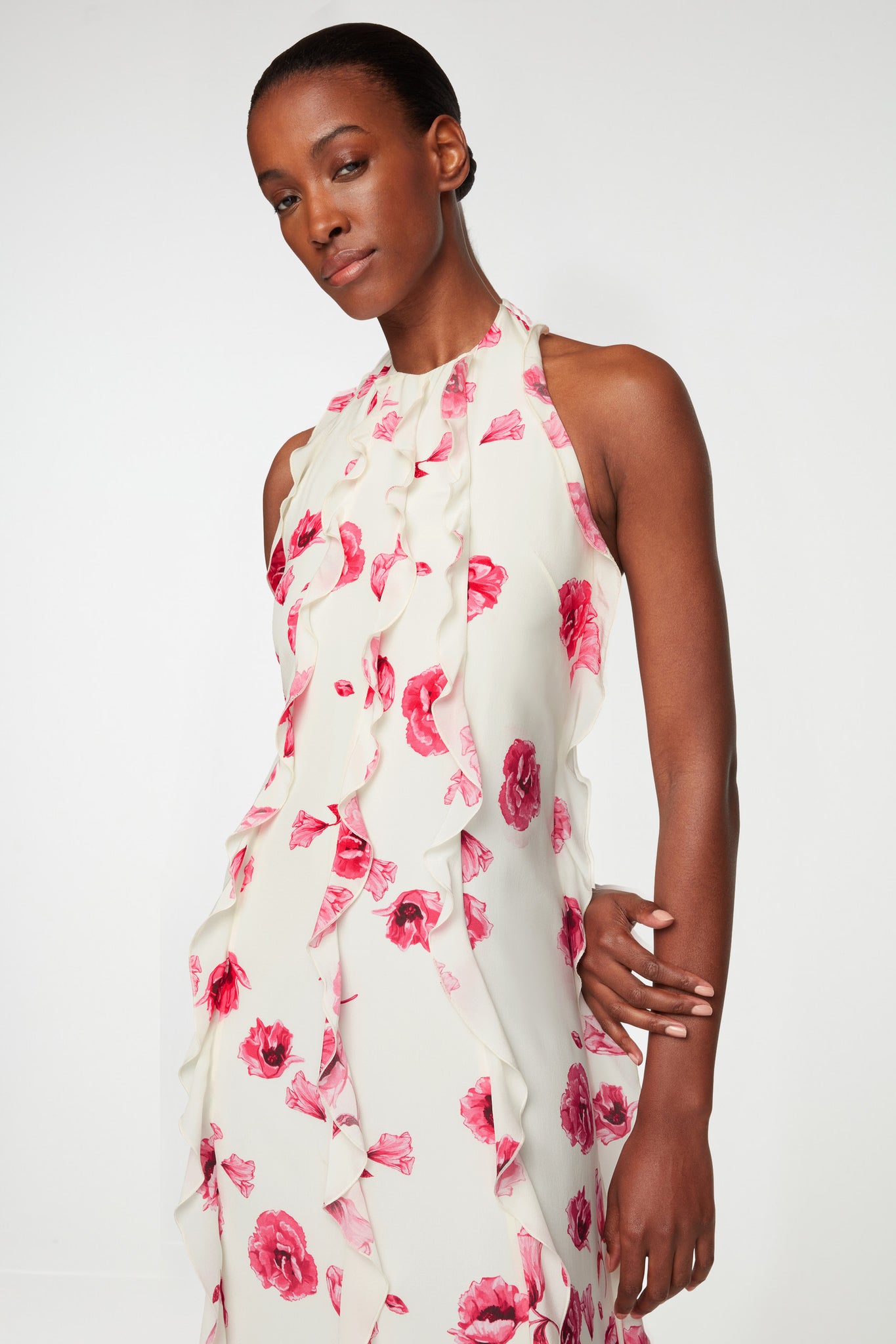 Fleurine Dress In Pink Poppies Silk Crepe De Chine | Emilia Wickstead