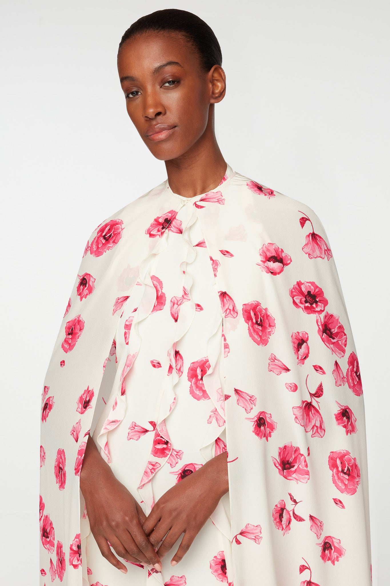 Clarette Cape In Pink Poppies Silk Crepe De Chine | Emilia Wickstead