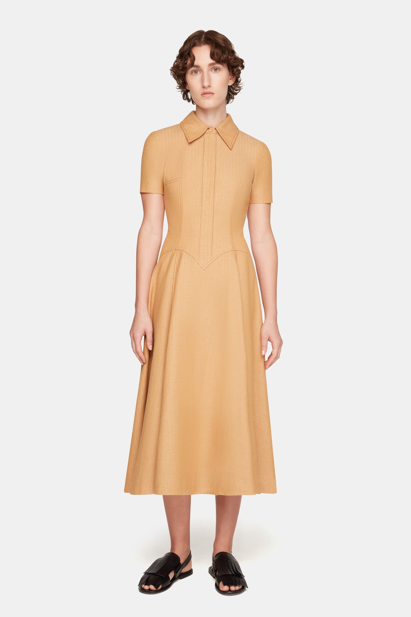 Jody Dress In Tan Twill Denim