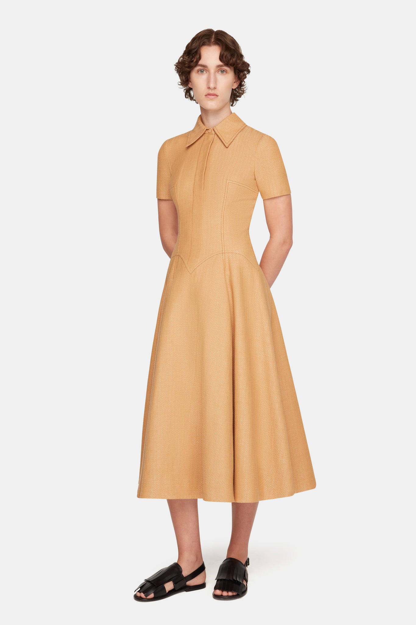 Jody Dress In Tan Twill Denim