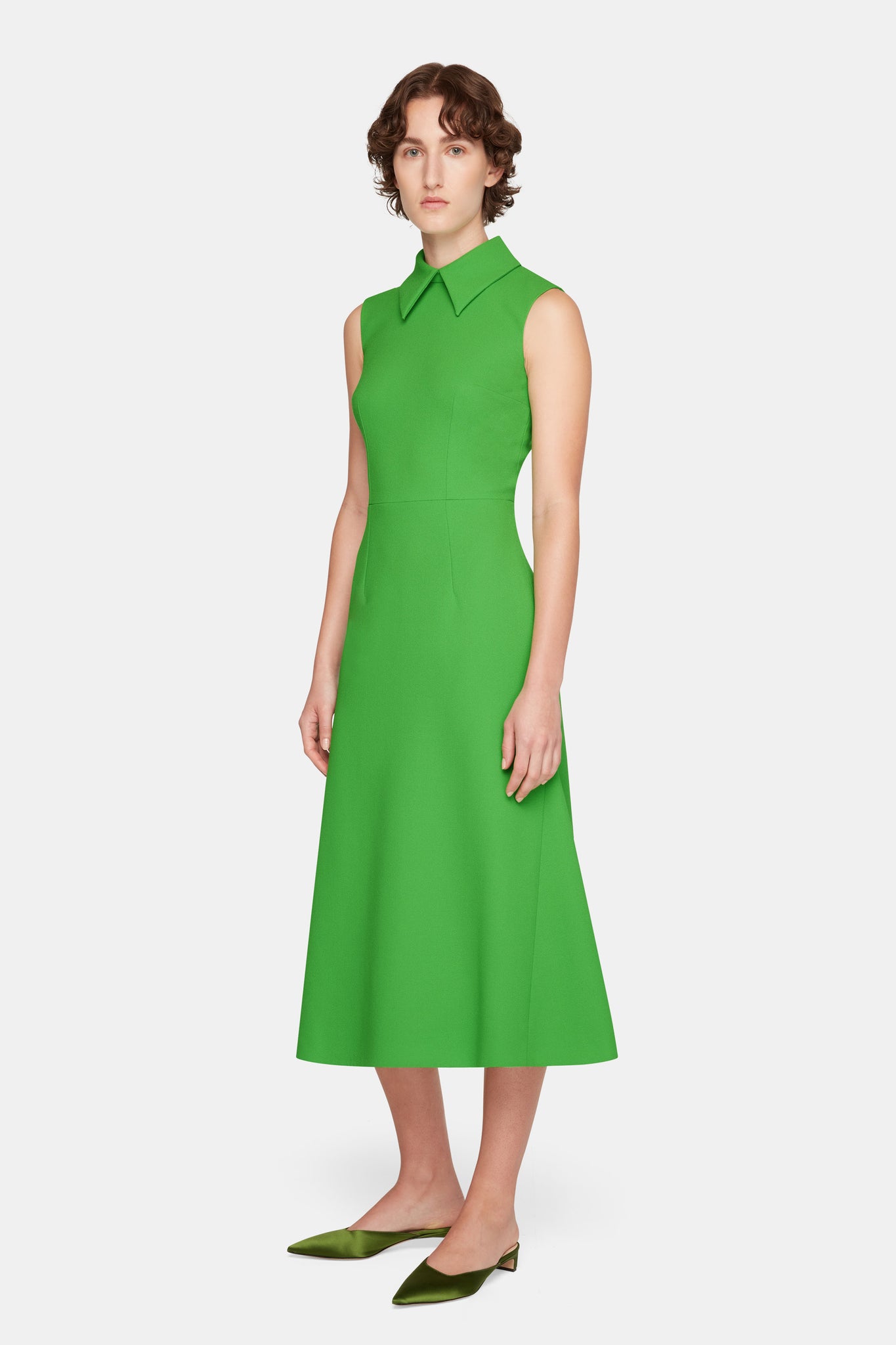 Leontine Dress In Fresh Green Single Wool Crepe