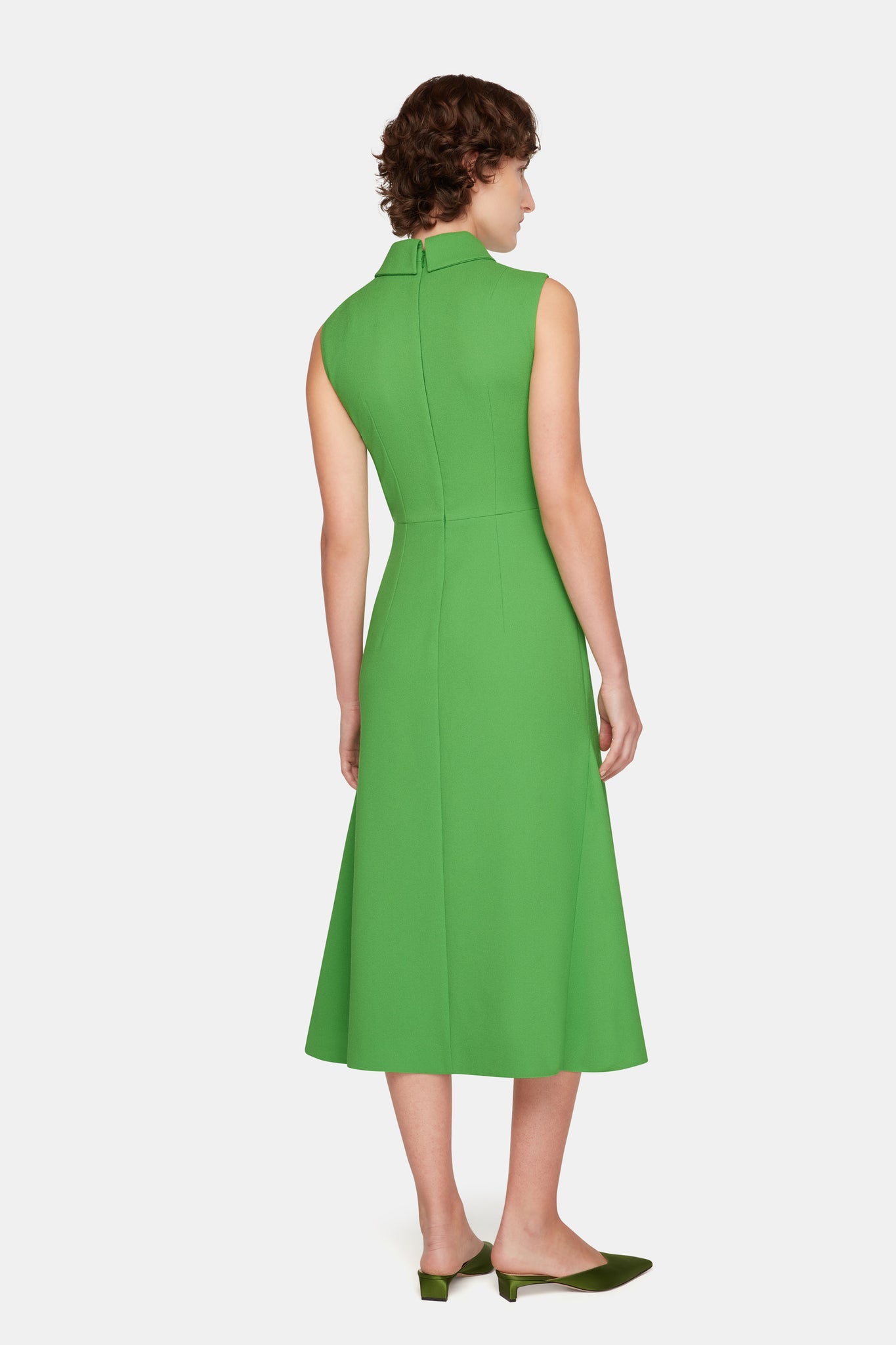 Leontine Dress In Fresh Green Single Wool Crepe