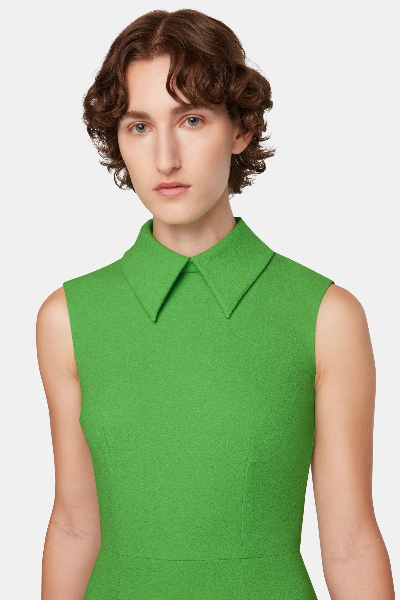 Leontine Dress In Fresh Green Single Wool Crepe