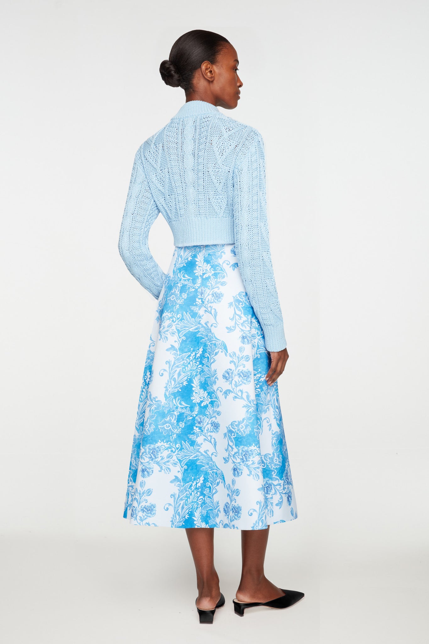 Hallie Skirt In Blue Floral Damask Taffeta Faille