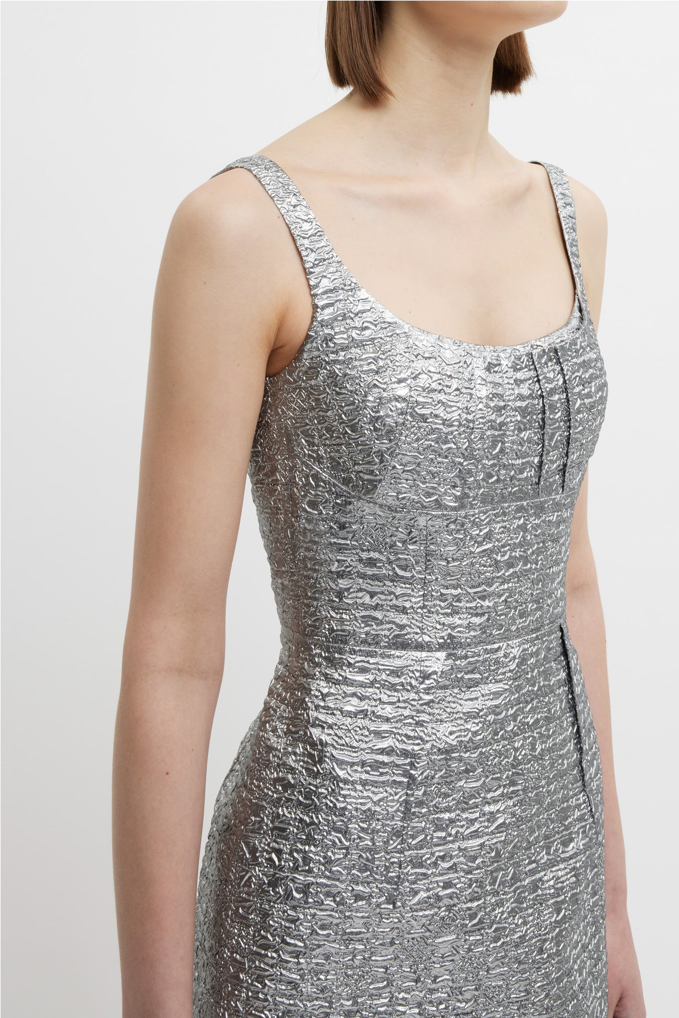 Sharon Dress In Silver Metallic Seersucker