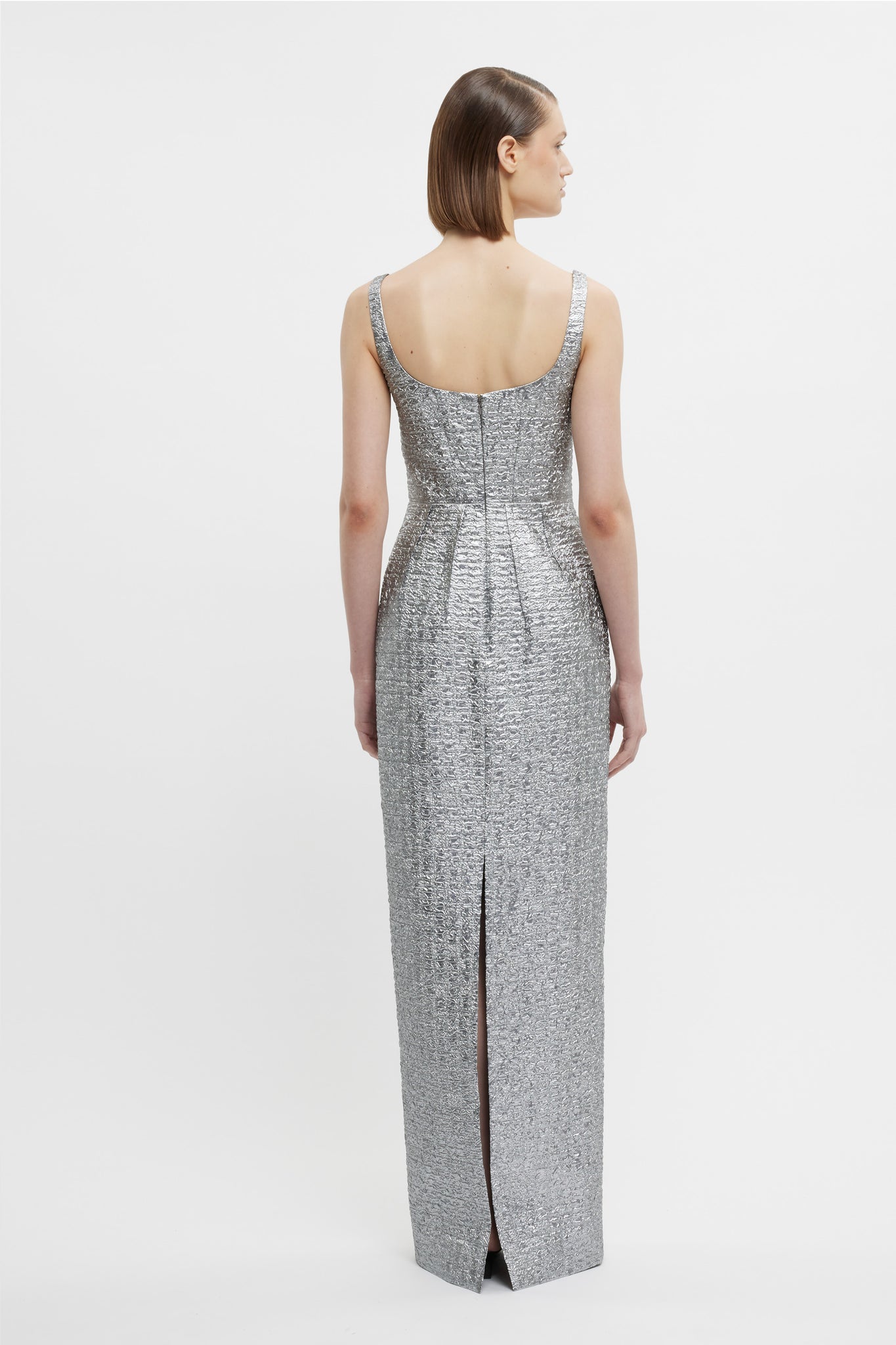 Sharon Dress In Silver Metallic Seersucker