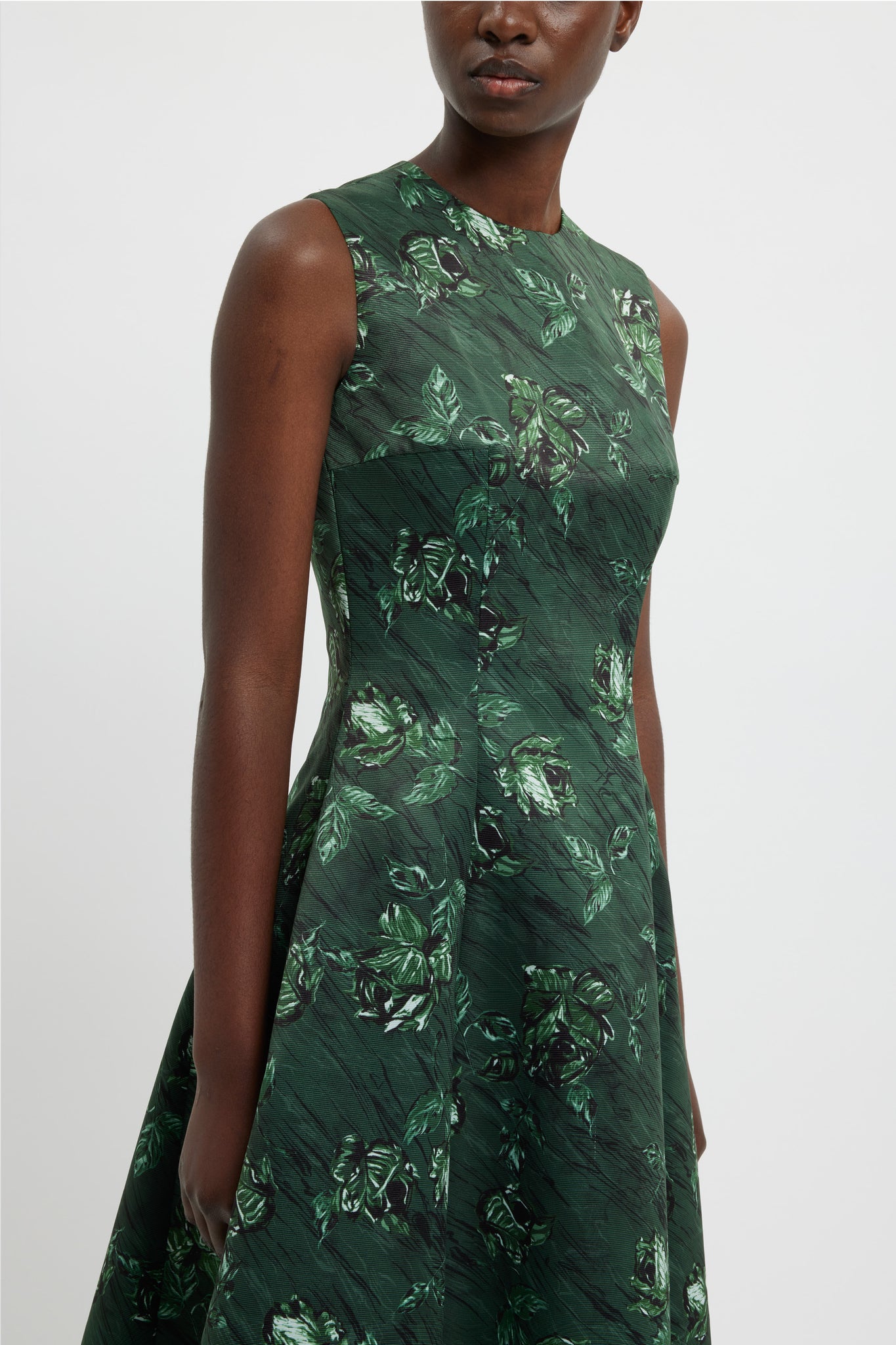 Mara Dress In Green Roses On Marble Print Taffeta Faille | Emilia Wickstead Mara Dress In Green Roses On Marble Print Taffeta Faille | Emilia Wickstead