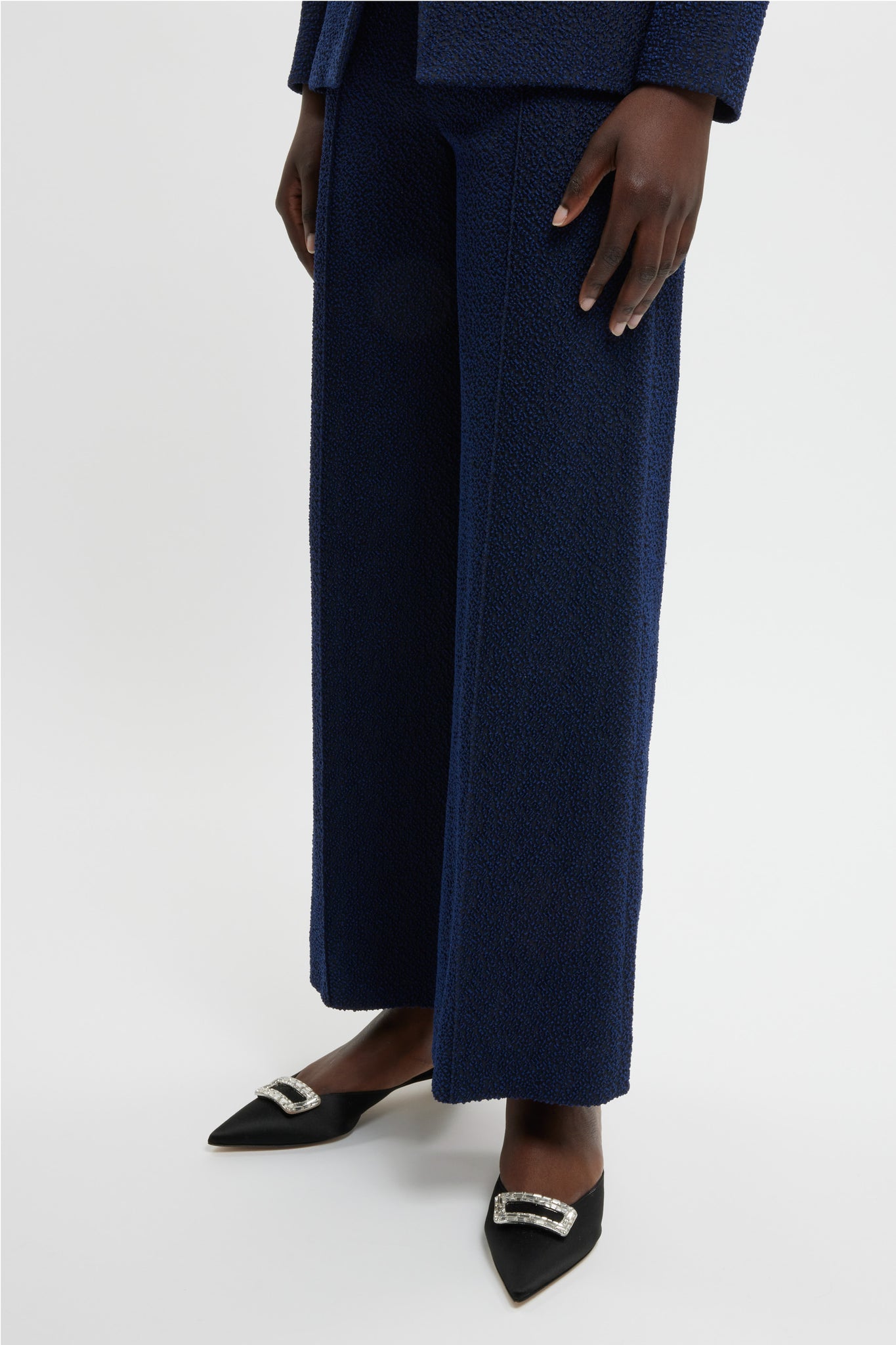 Daffy Trousers In Dark Navy Cotton Boucle | Emilia Wickstead