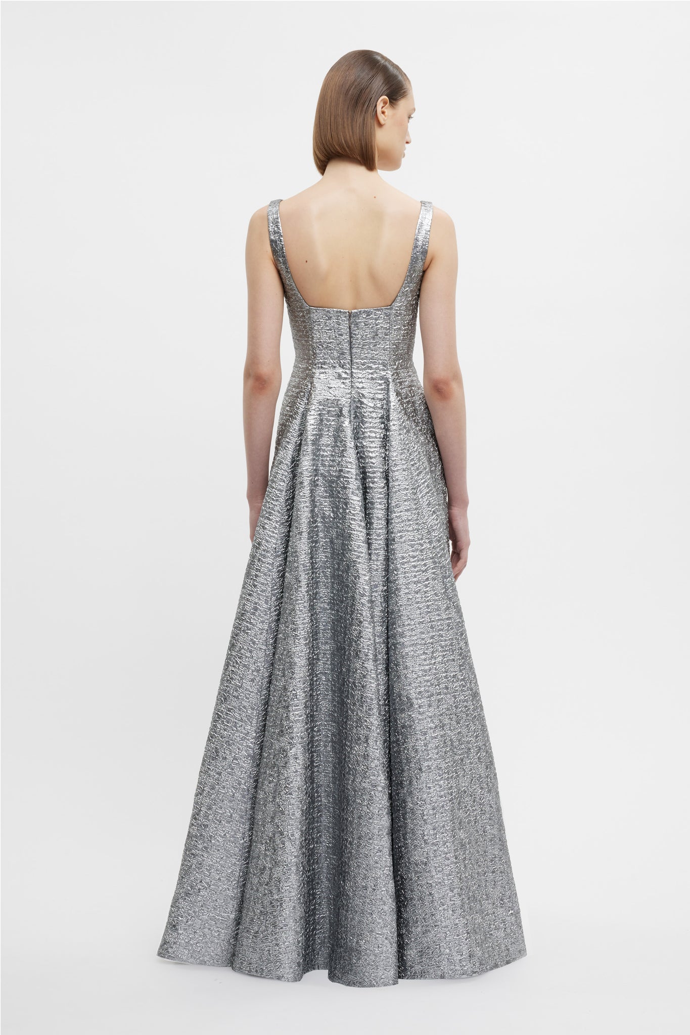 Irena Dress In Silver Metallic Seersucker