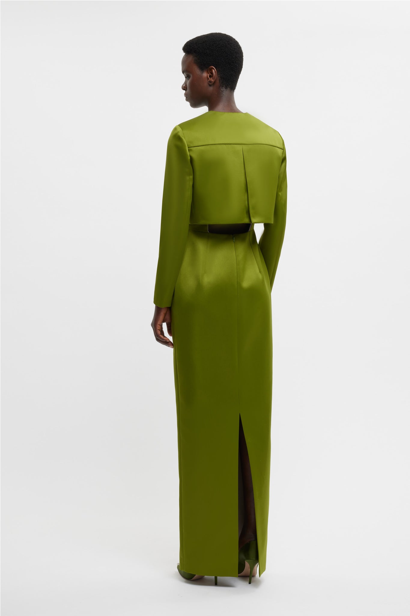 Haydee Jacket In Olive Green Doppio Satin | Emilia Wickstead Haydee Jacket In Olive Green Doppio Satin | Emilia Wickstead