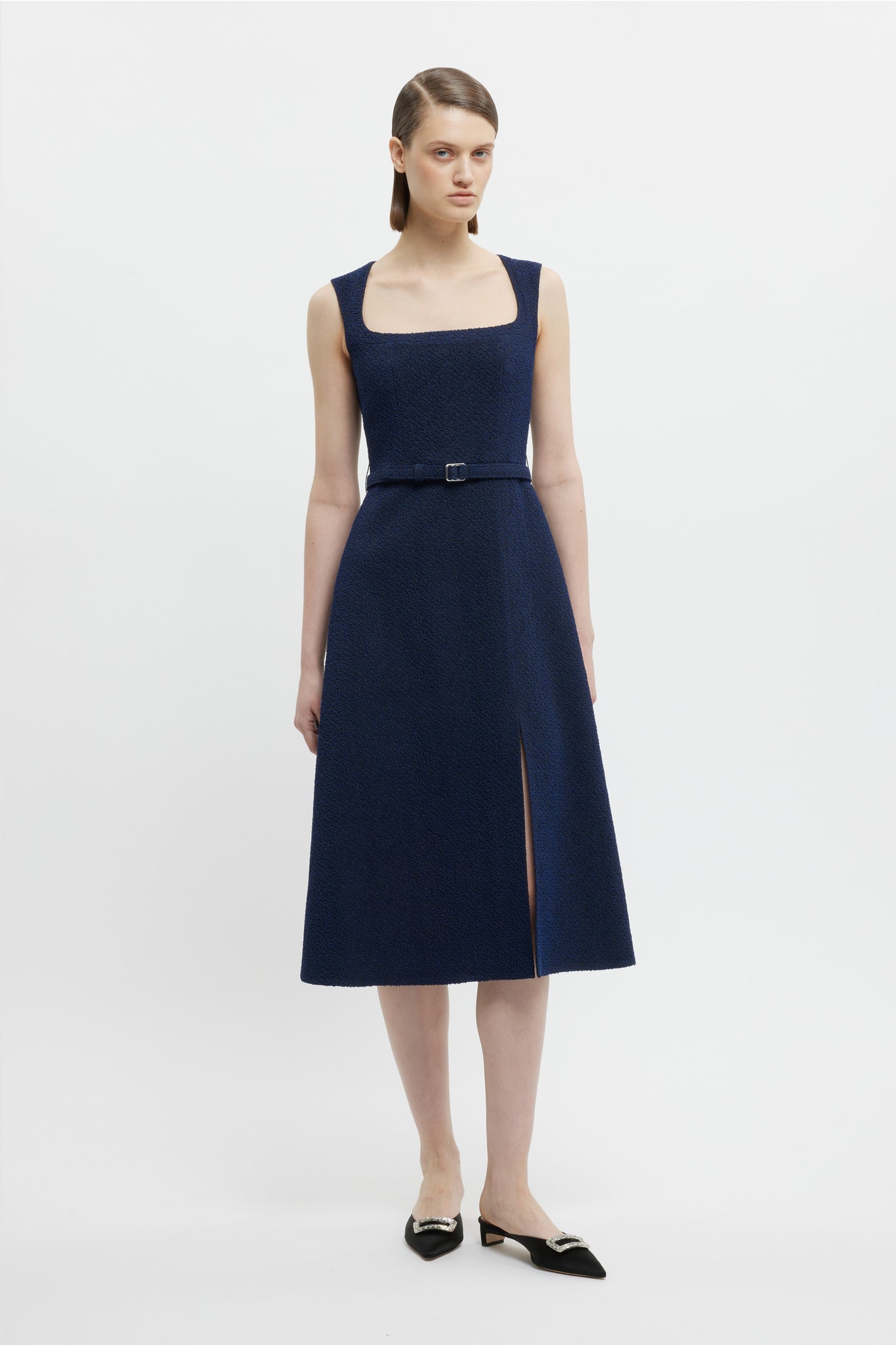 Pinah Dress In Dark Navy Cotton Boucle | Emilia Wickstead