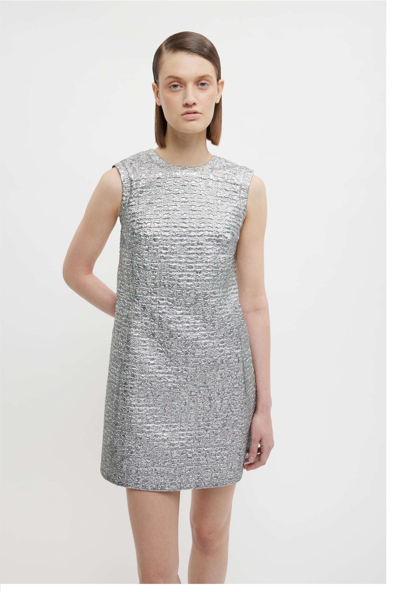 Emmy Dress In Silver Metallic Seersucker | Emilia Wickstead