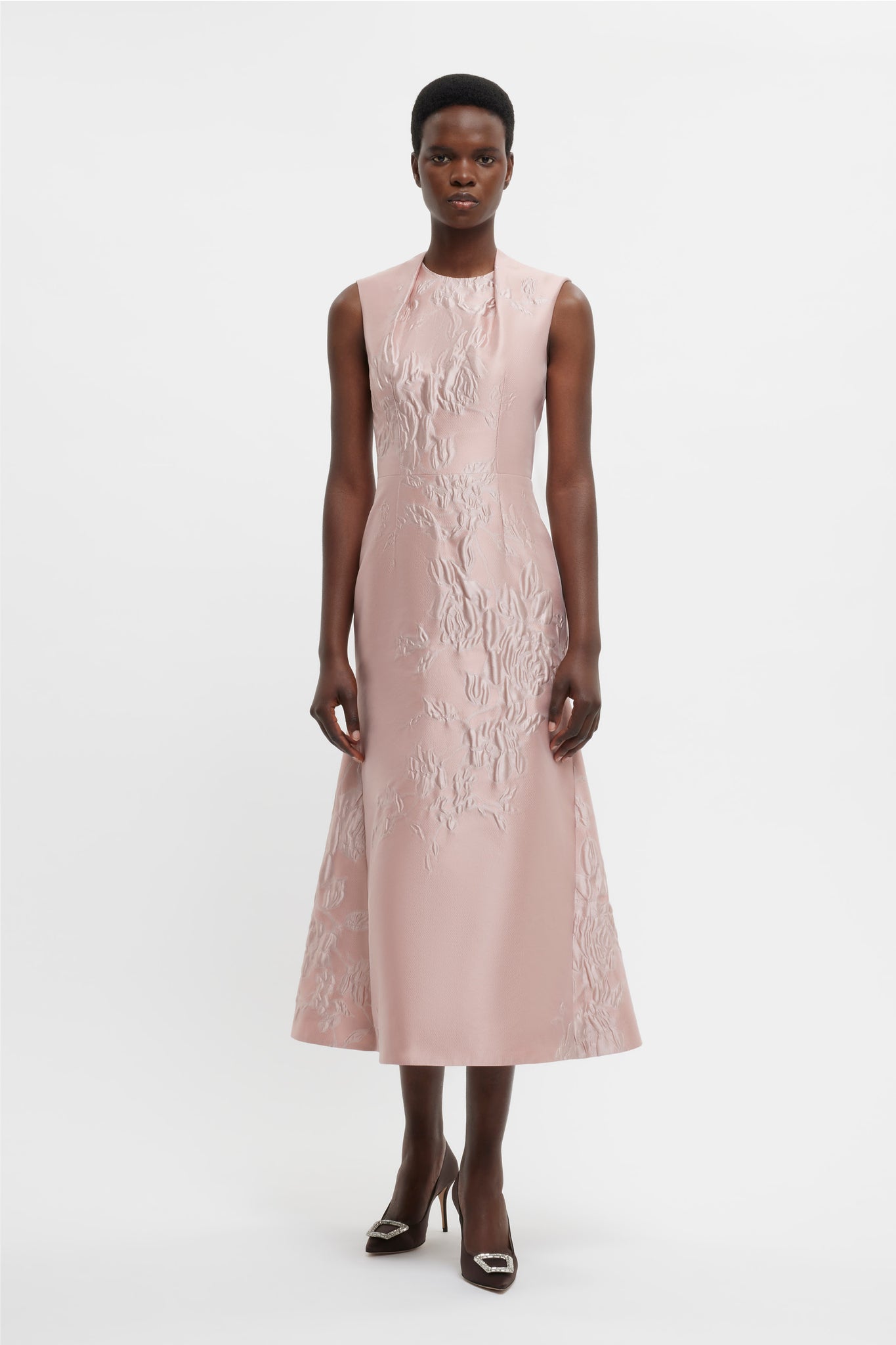 Kissa Dress In Pink Graphic Rose Jacquard - Emilia Wickstead