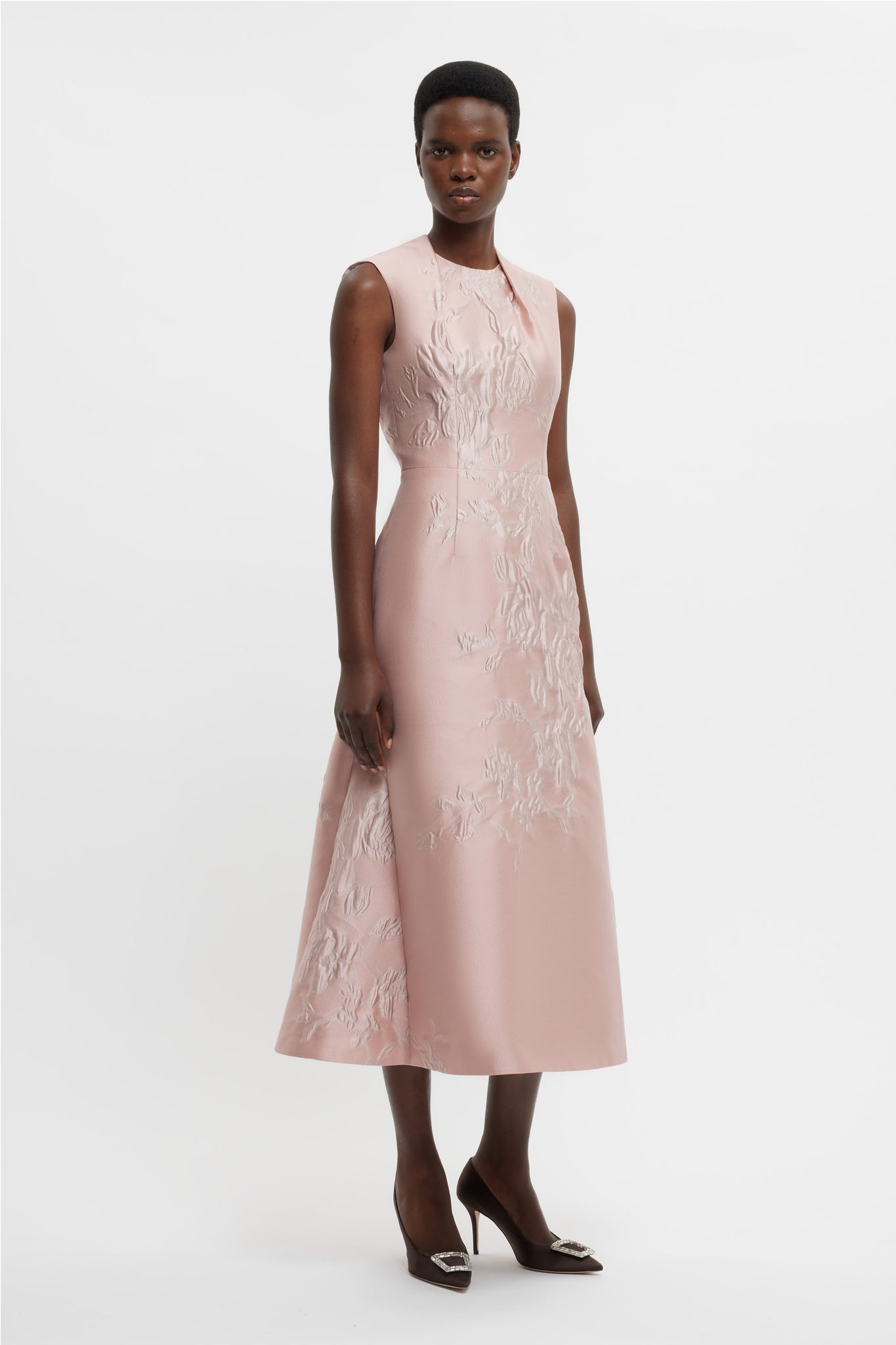 Kissa Dress In Pink Graphic Rose Jacquard - Emilia Wickstead