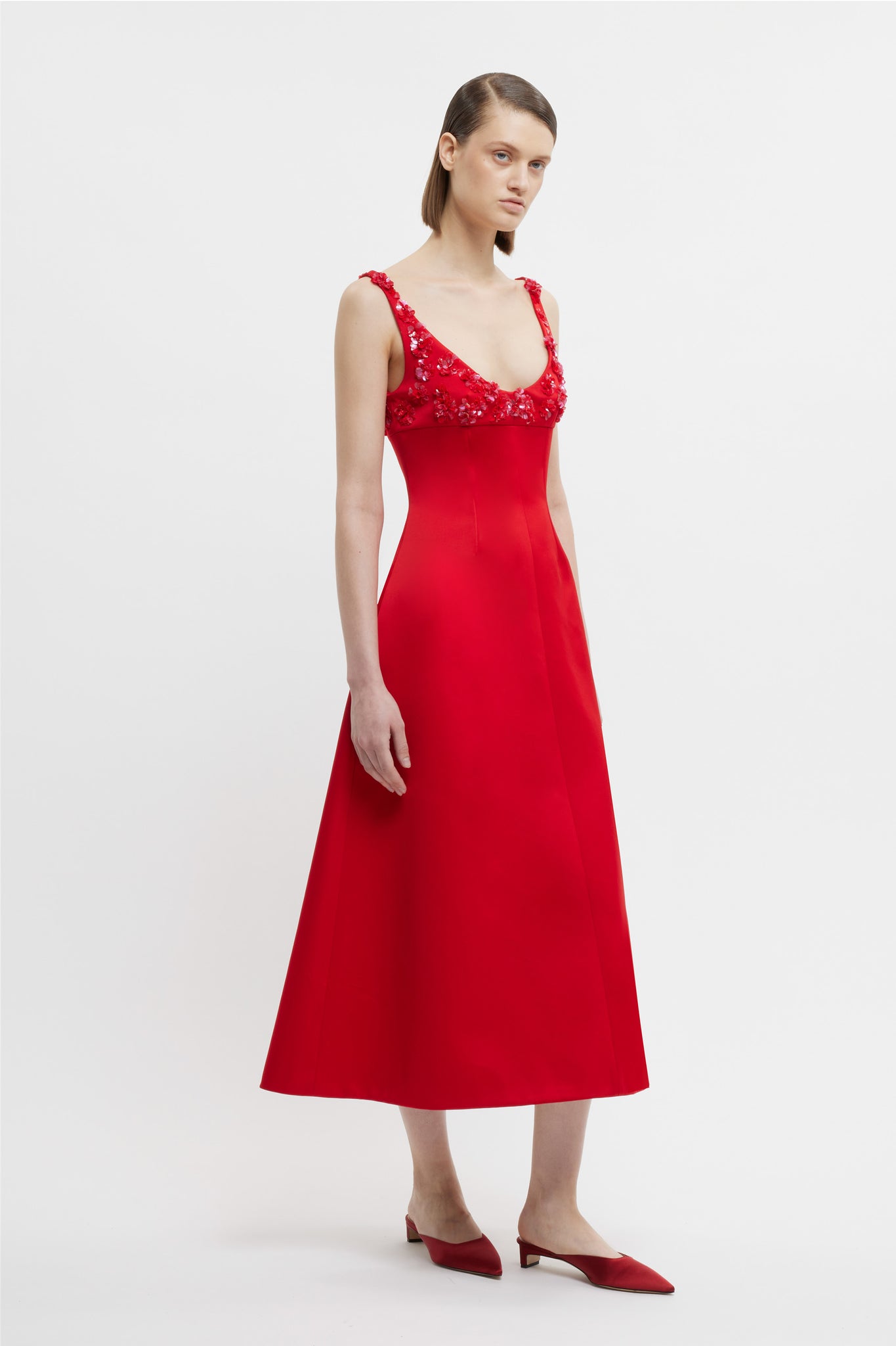 Emilia Wickstead Abella Embellished Dress In Bright Red Doppio Satin