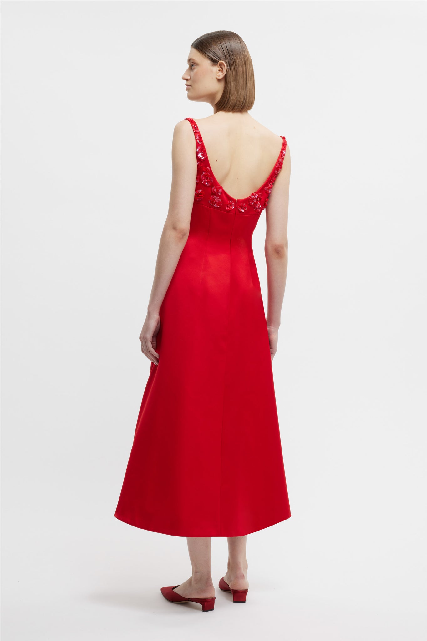 Emilia Wickstead Abella Embellished Dress In Bright Red Doppio Satin