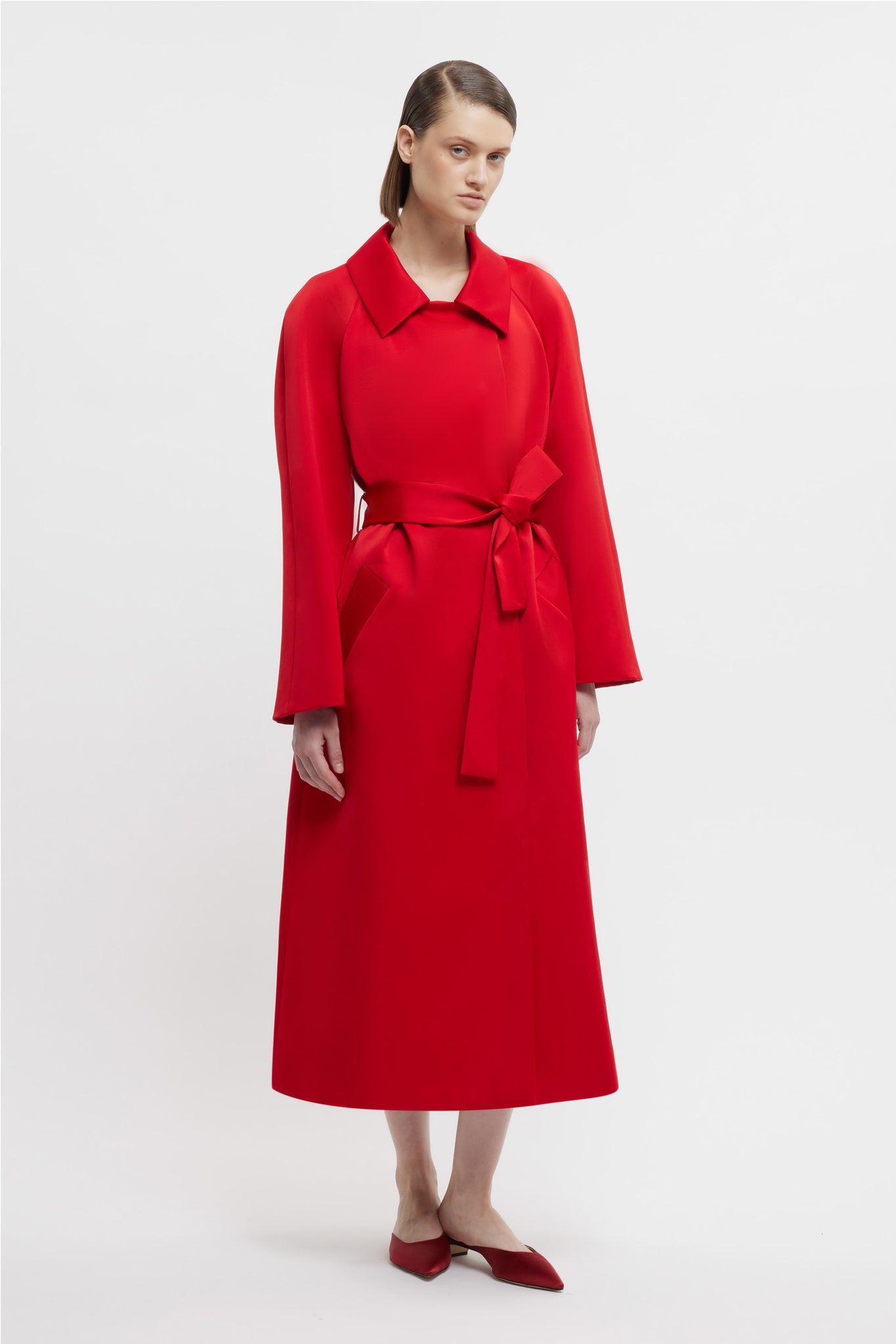 Hasina Coat In Bright Red Doppio Satin | Emilia Wickstead