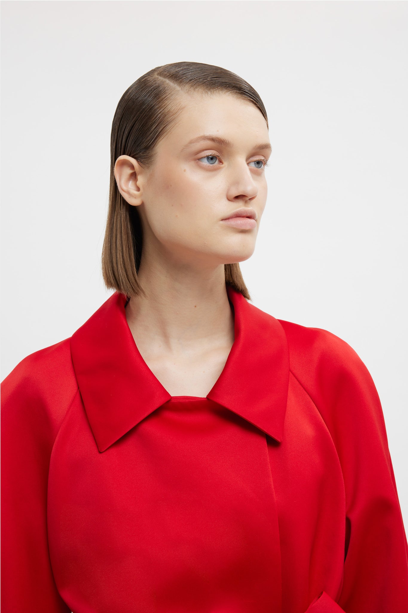 Hasina Coat In Bright Red Doppio Satin | Emilia Wickstead