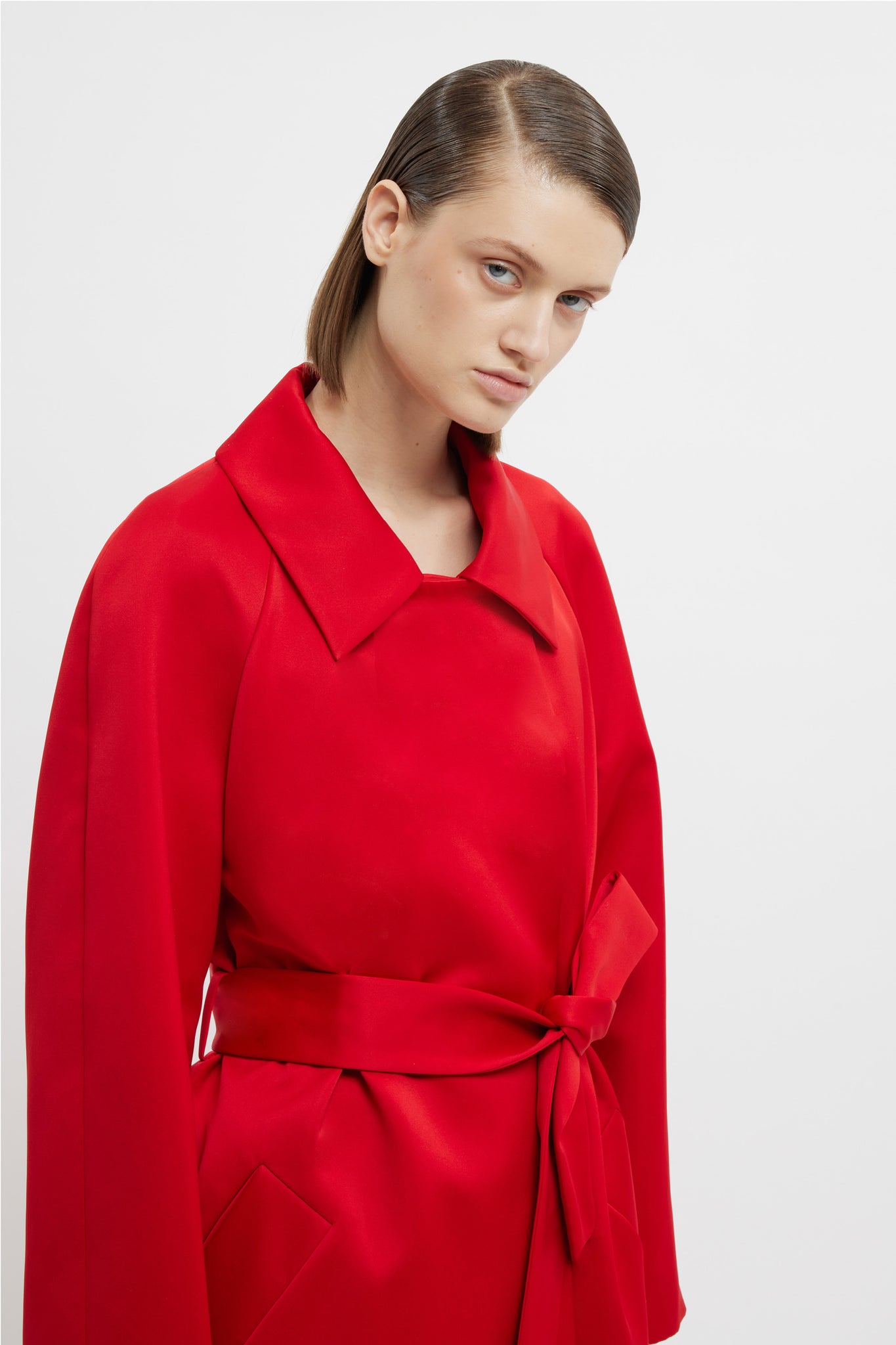 Hasina Coat In Bright Red Doppio Satin | Emilia Wickstead