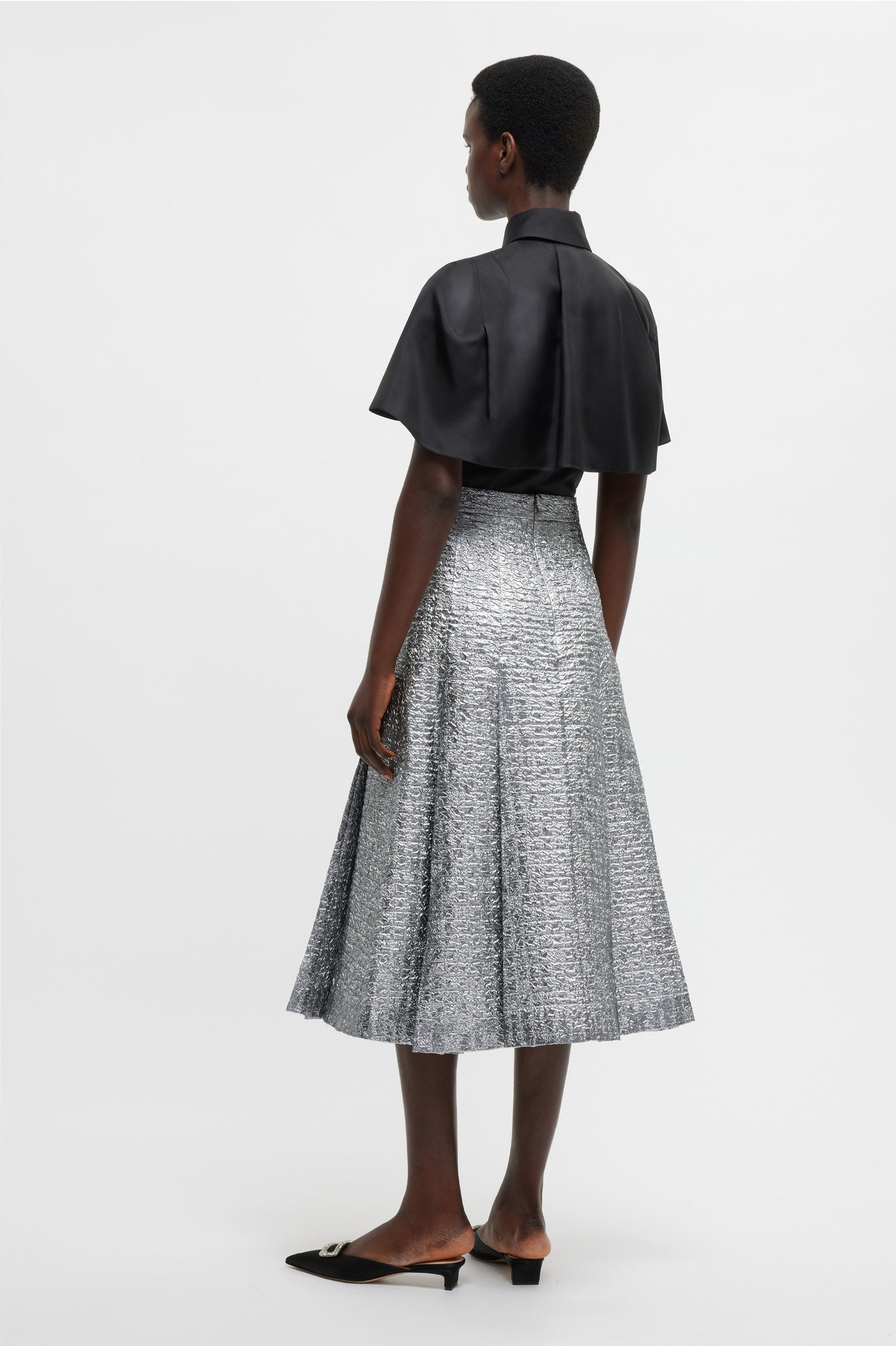 Kensie Skirt In Silver Metallic Seersucker | Emilia Wickstead