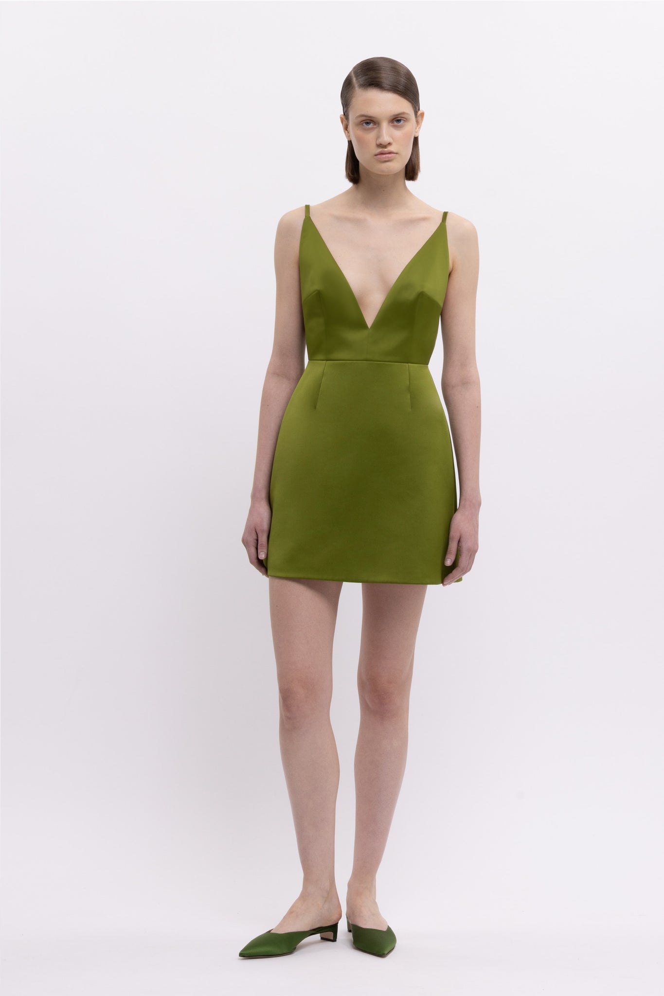 Vero Dress In Olive Green Doppio Satin - Emilia Wickstead