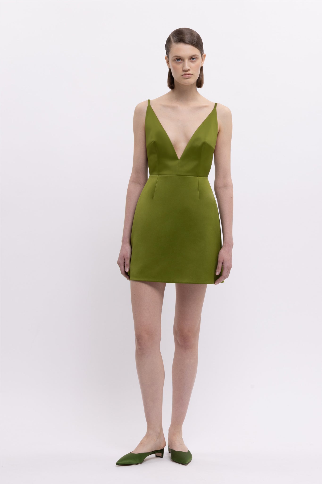 Vero Dress In Olive Green Doppio Satin | Emilia Wickstead Vero Dress In Olive Green Doppio Satin | Emilia Wickstead