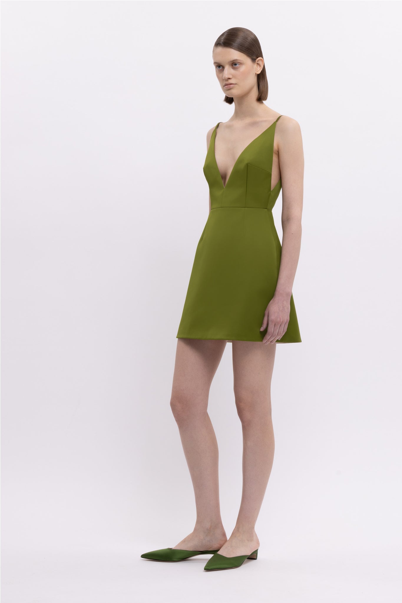 Vero Dress In Olive Green Doppio Satin - Emilia Wickstead