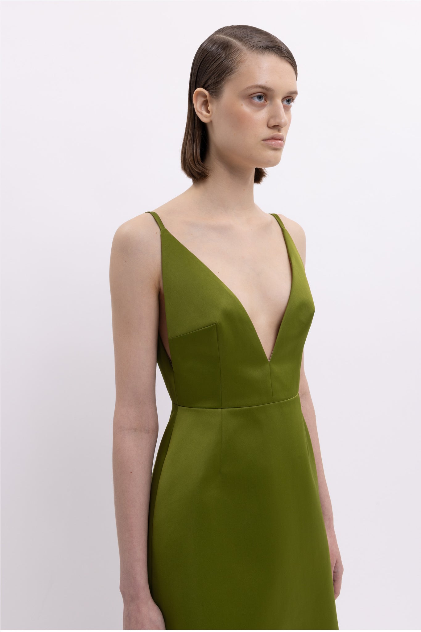 Vero Dress In Olive Green Doppio Satin - Emilia Wickstead