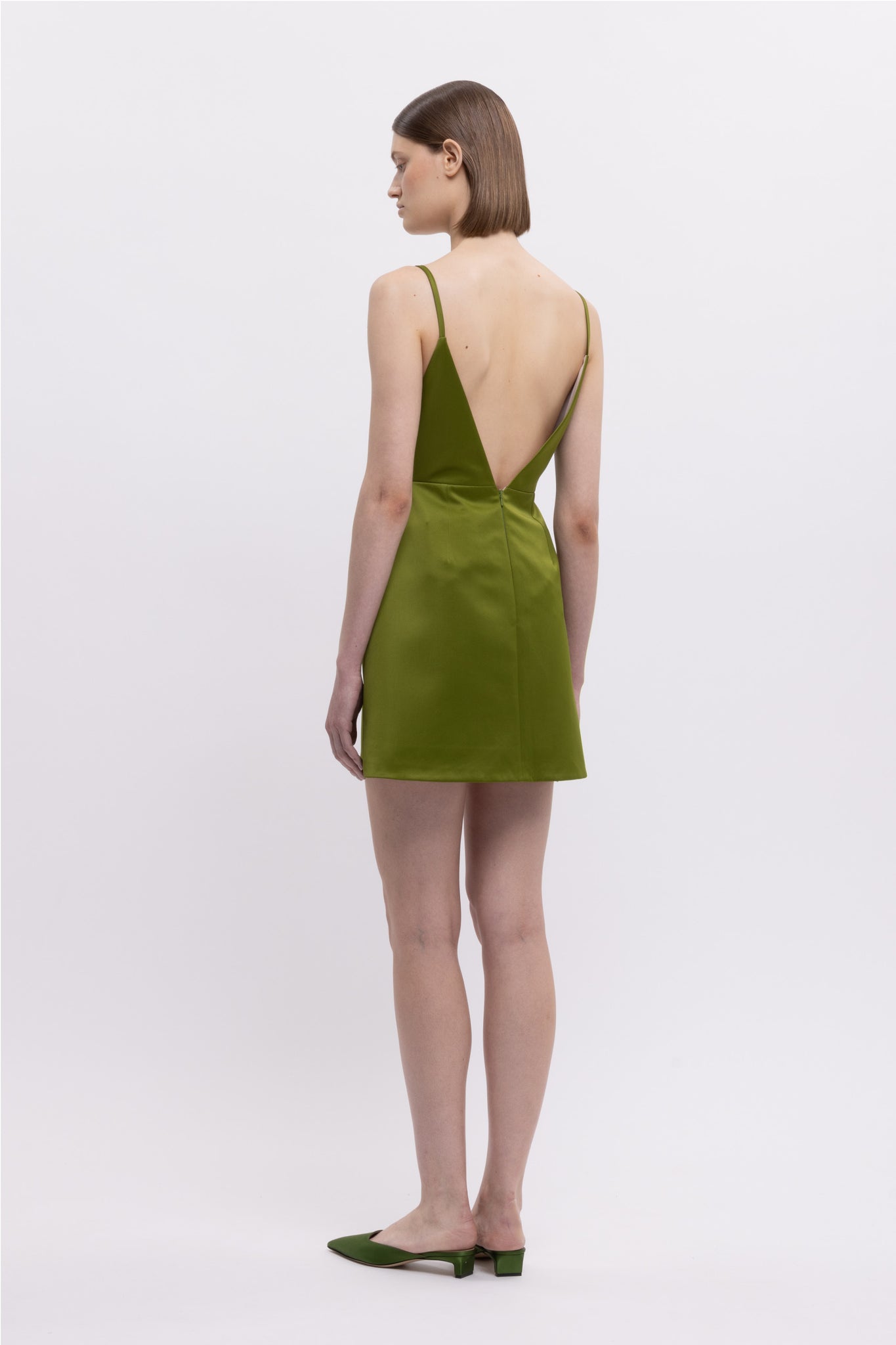 Vero Dress In Olive Green Doppio Satin - Emilia Wickstead