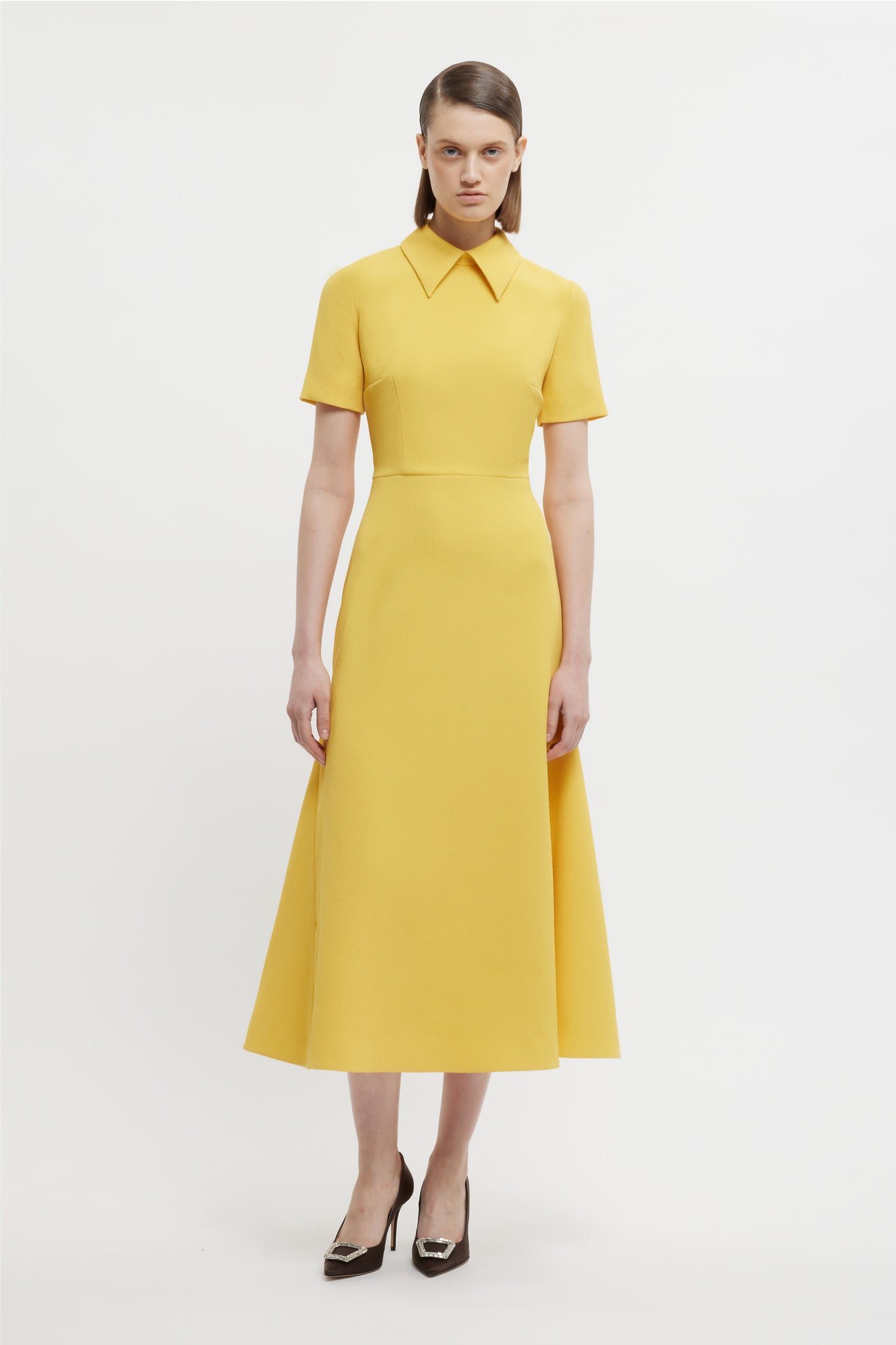 Eman Dress In Custard Yellow Double Crepe - Emilia Wickstead