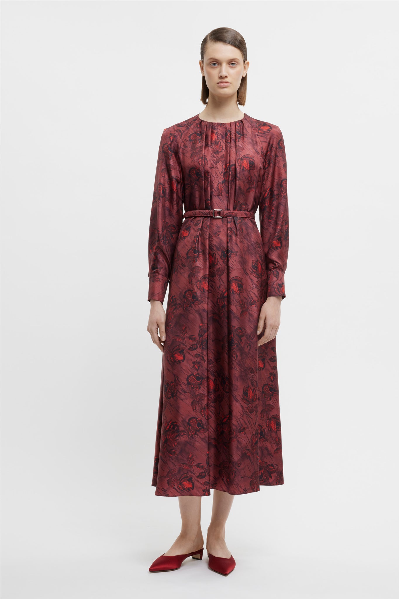 Bahiti Dress In Red Rose On Marble Print Silk Twill | Emilia Wickstead