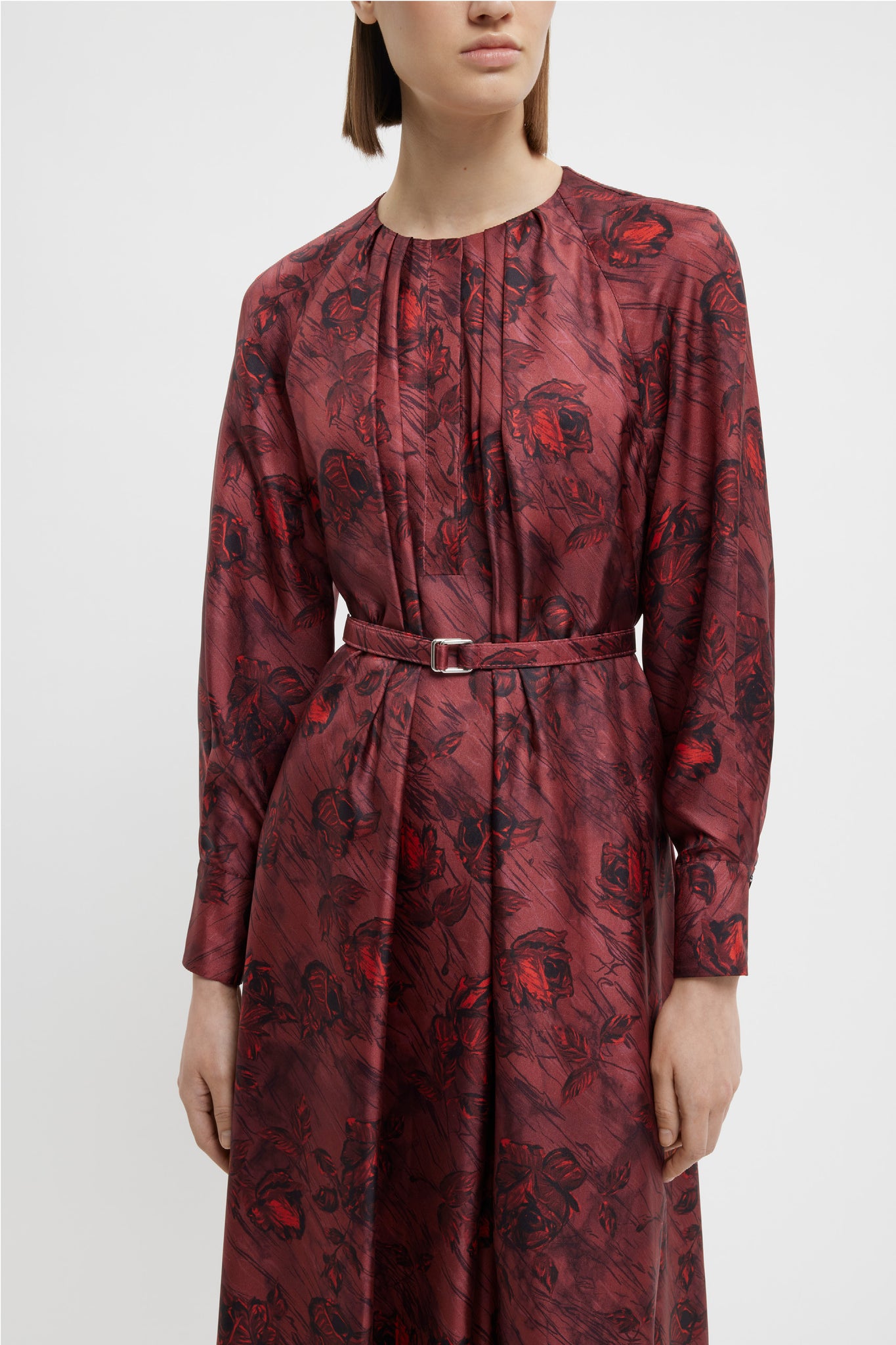 Bahiti Dress In Red Rose On Marble Print Silk Twill | Emilia Wickstead